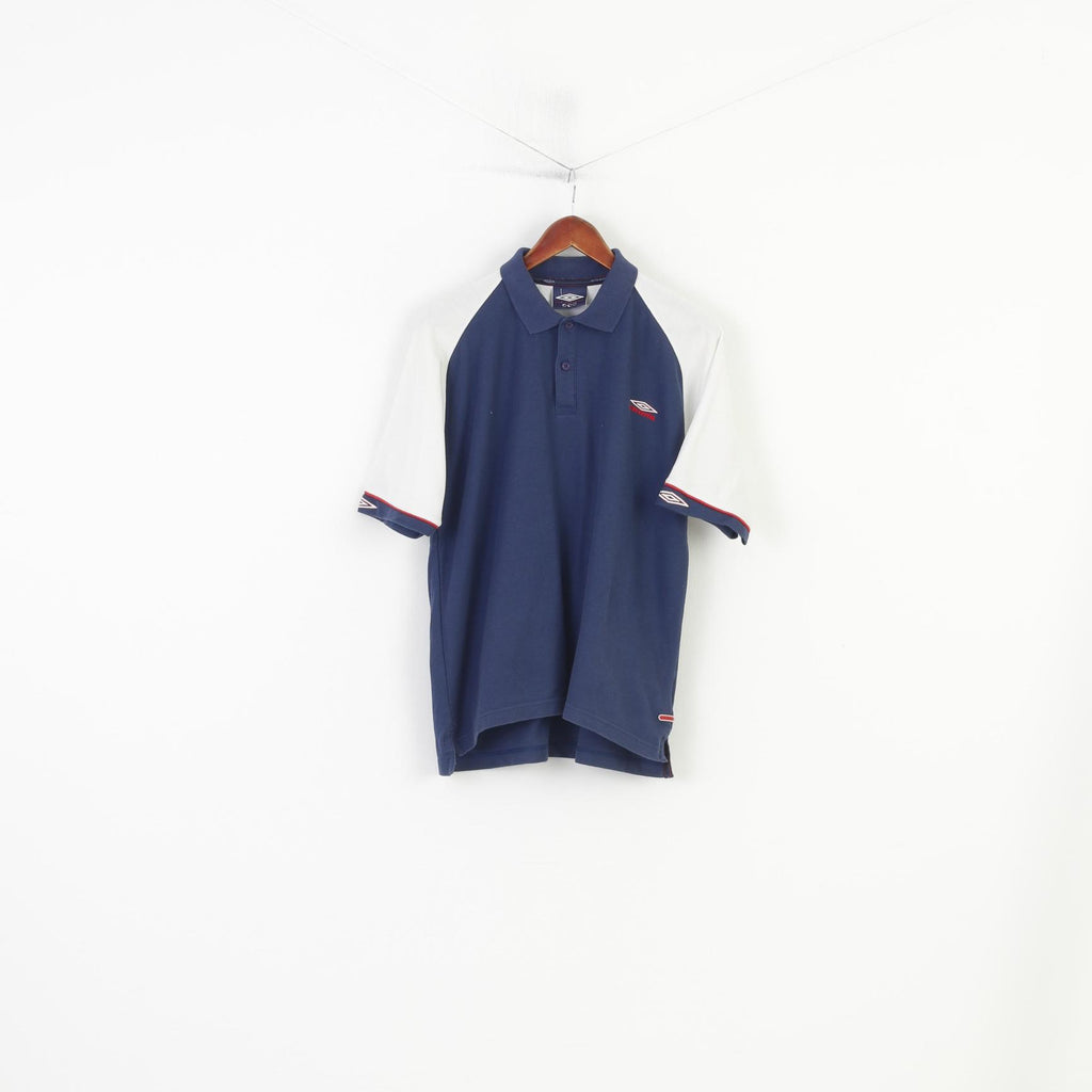 Umbro Men M 38 Polo Shirt Navy Cotton Sport Short Sleeve Vintage Top