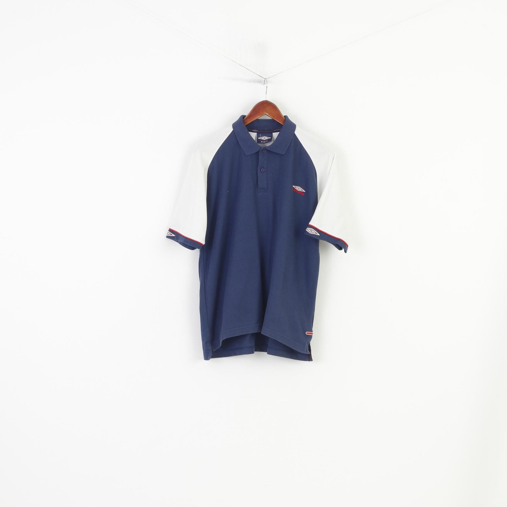 Umbro Men M 38 Polo Shirt Navy Cotton Sport Short Sleeve Vintage Top