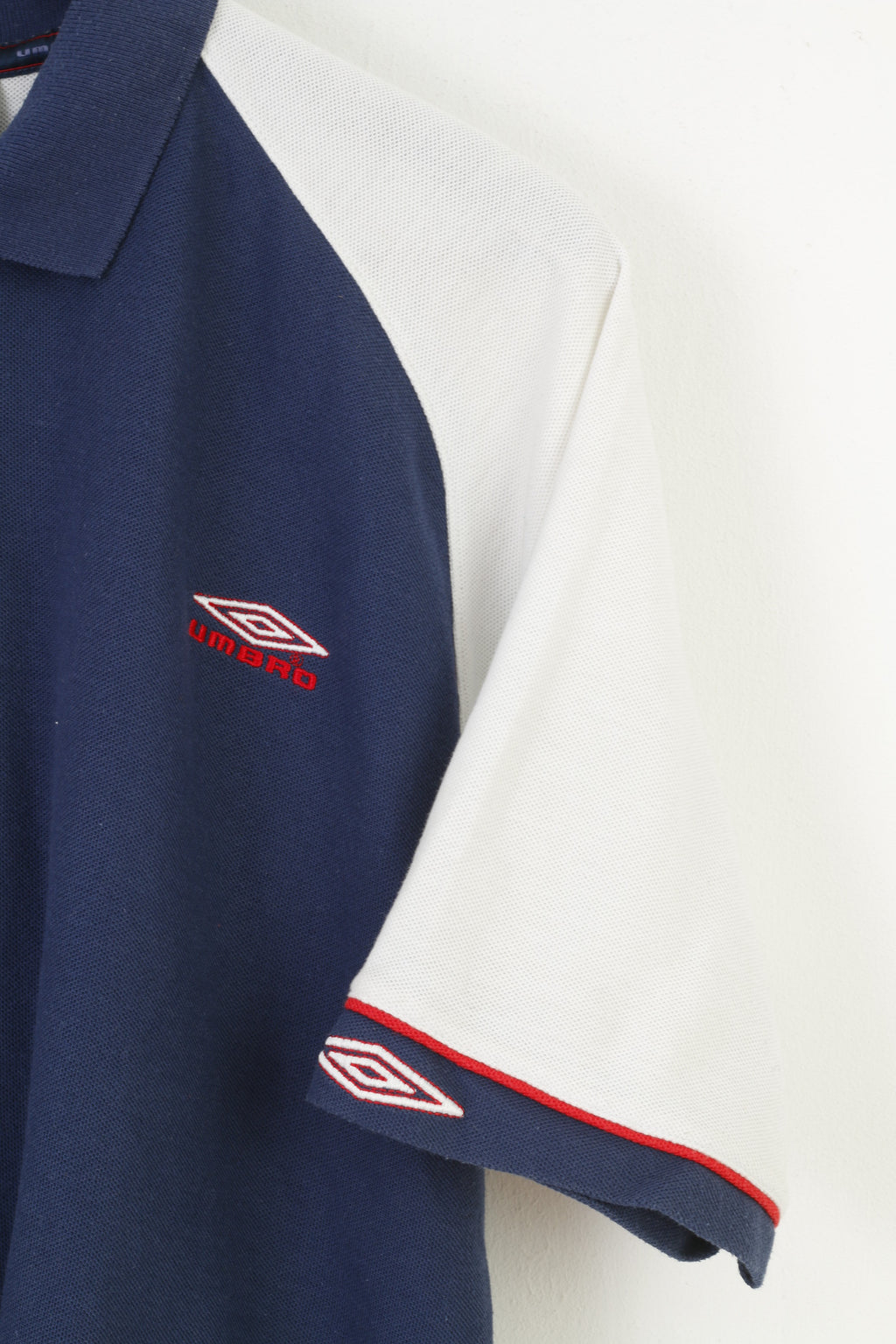 Umbro Men M 38 Polo Shirt Navy Cotton Sport Short Sleeve Vintage Top