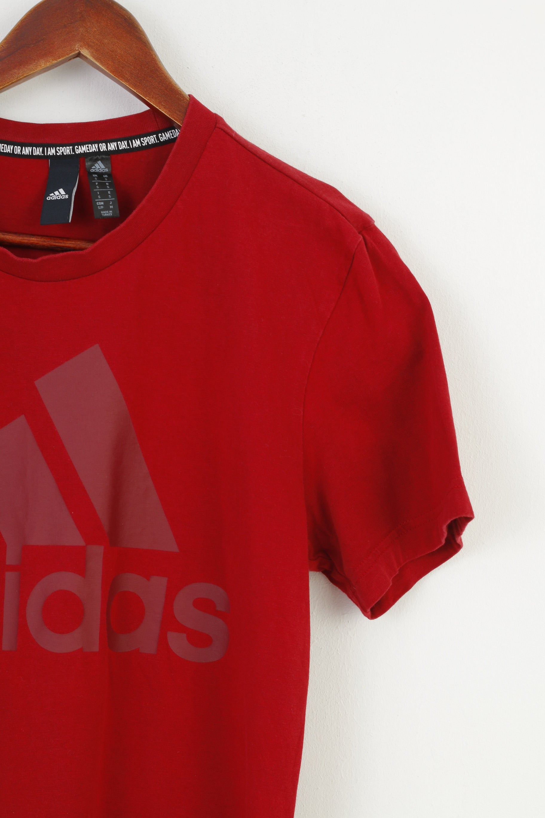 Adidas Men S T-Shirt Burgundy Short Sleeve Cotton Sport Sportwear Top