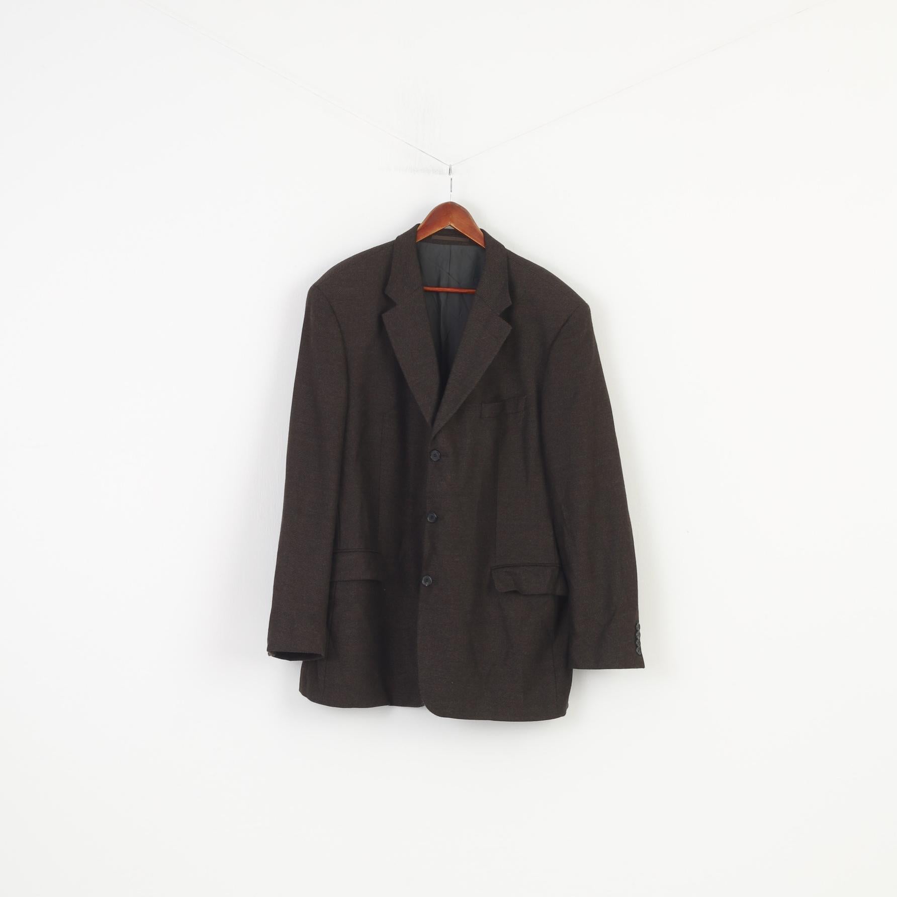 Hugo Boss Men 58 Blazer Wool Dark Brown Bottoms Breasted Jacket Top 