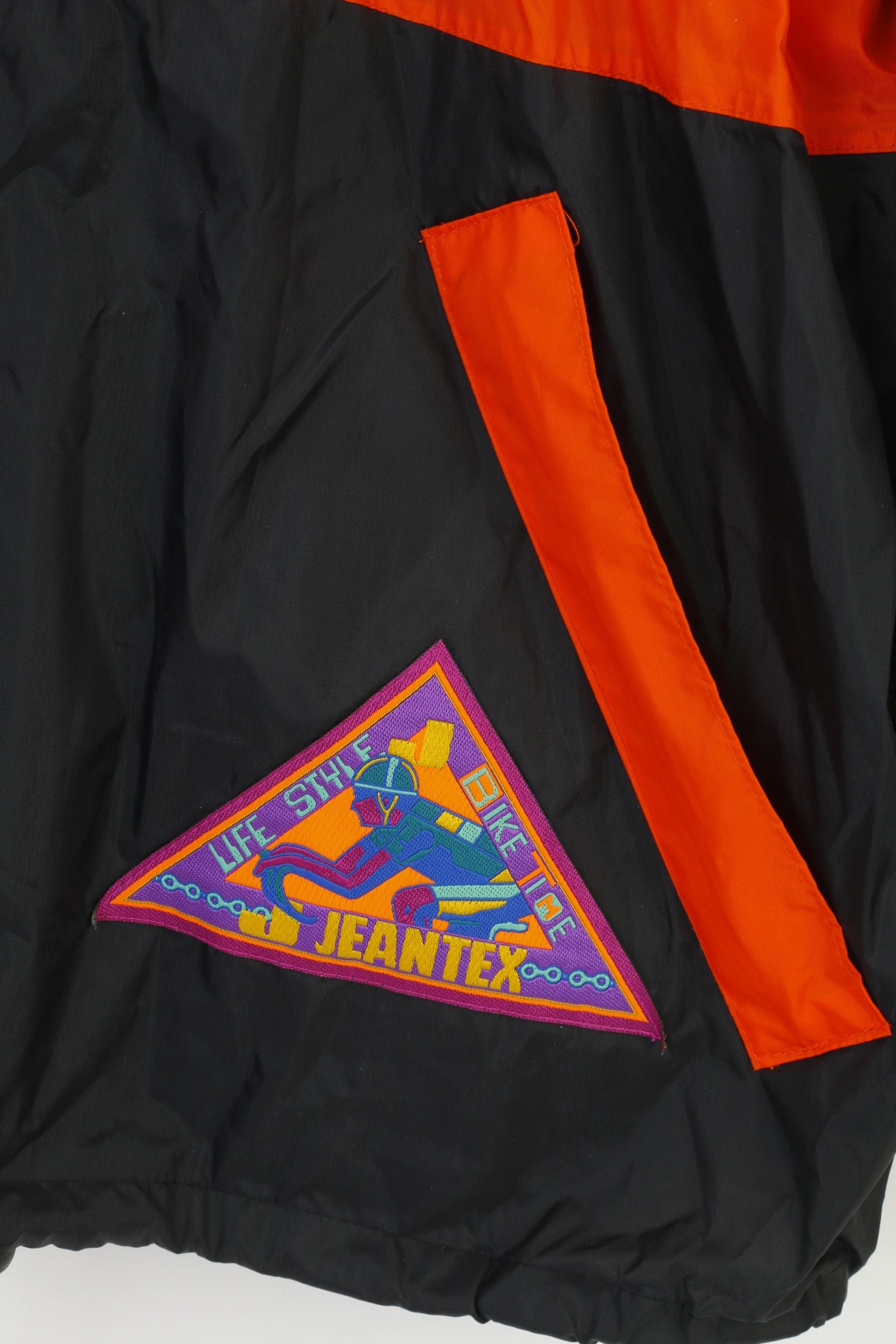 Jeantex Uomo 44/46 Giacca impermeabile Multicolor Cerniera intera Cappuccio retrattile Oversize Vintage Top geometrico