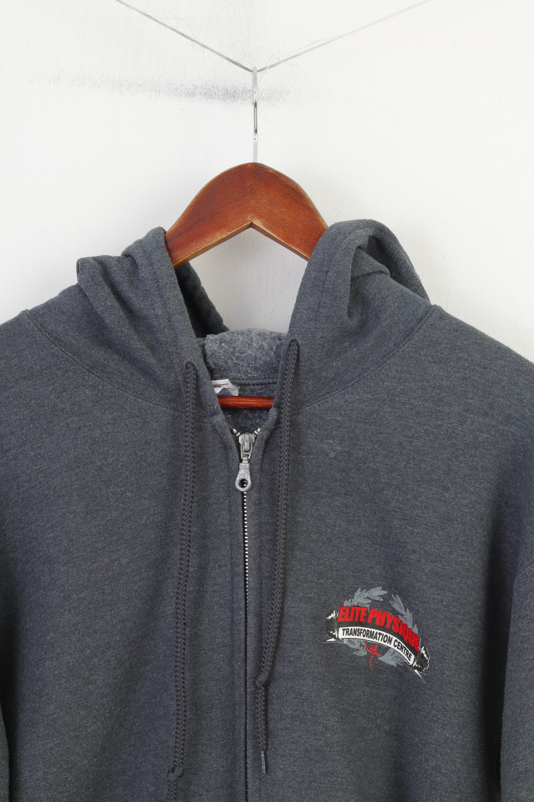 Gildan Heavy Cotton Men M Sweatshirt Hooded Elite Physique Grey Full Zipper Sportswear Top