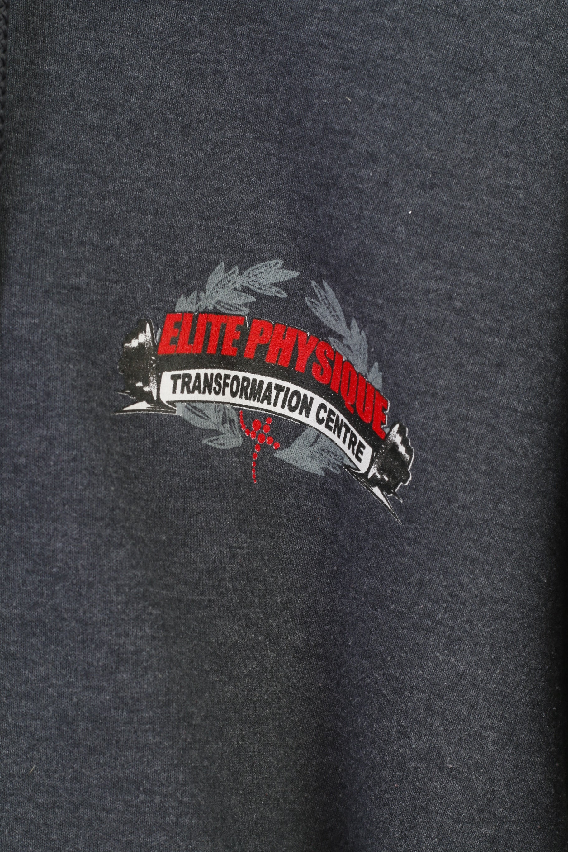 Gildan Heavy Cotton Men M Sweatshirt Hooded Elite Physique Grey Full Zipper Sportswear Top