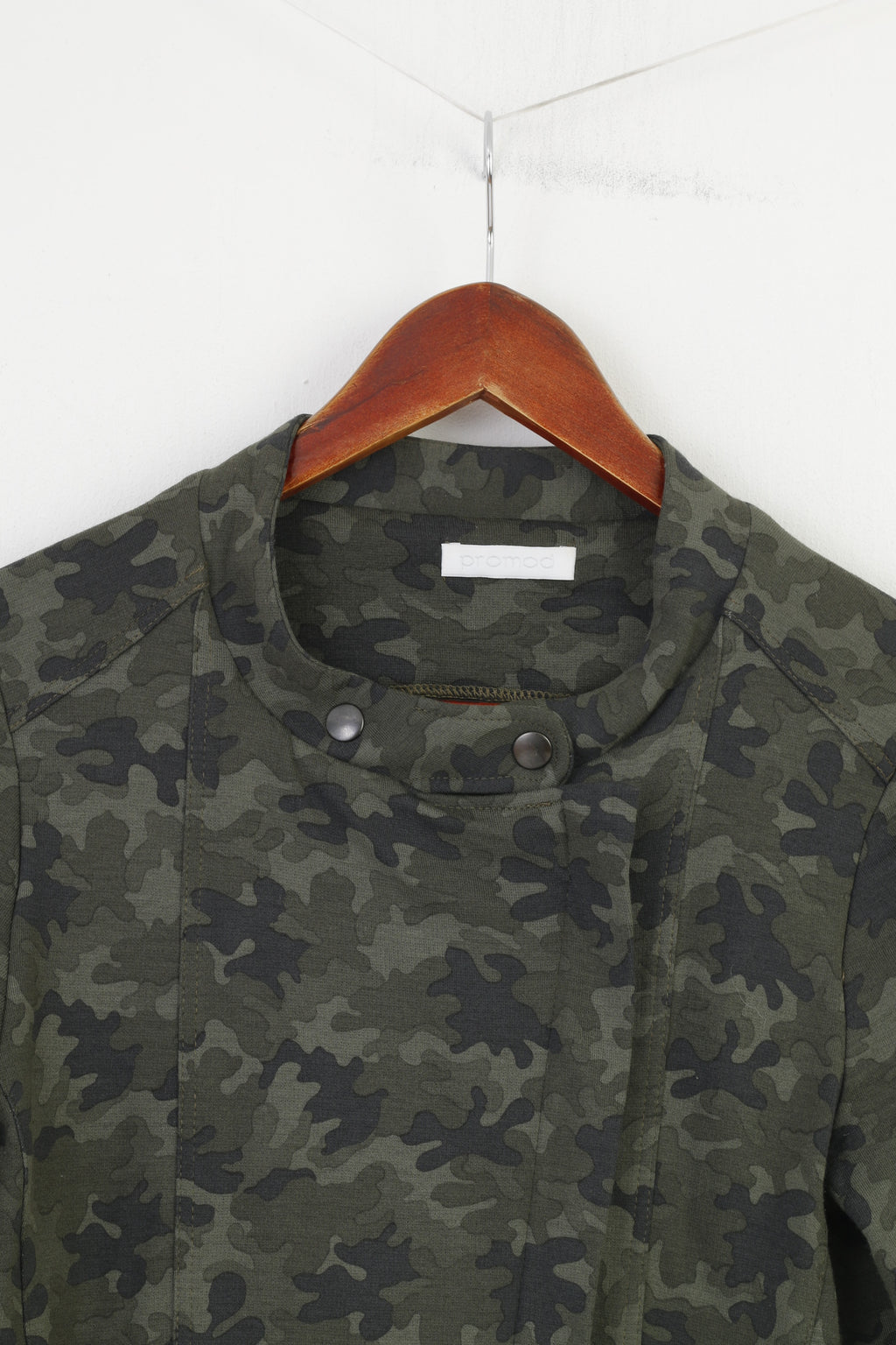 Promod Woman L Jacket Green Moro Full Zipper Short Jacket Top