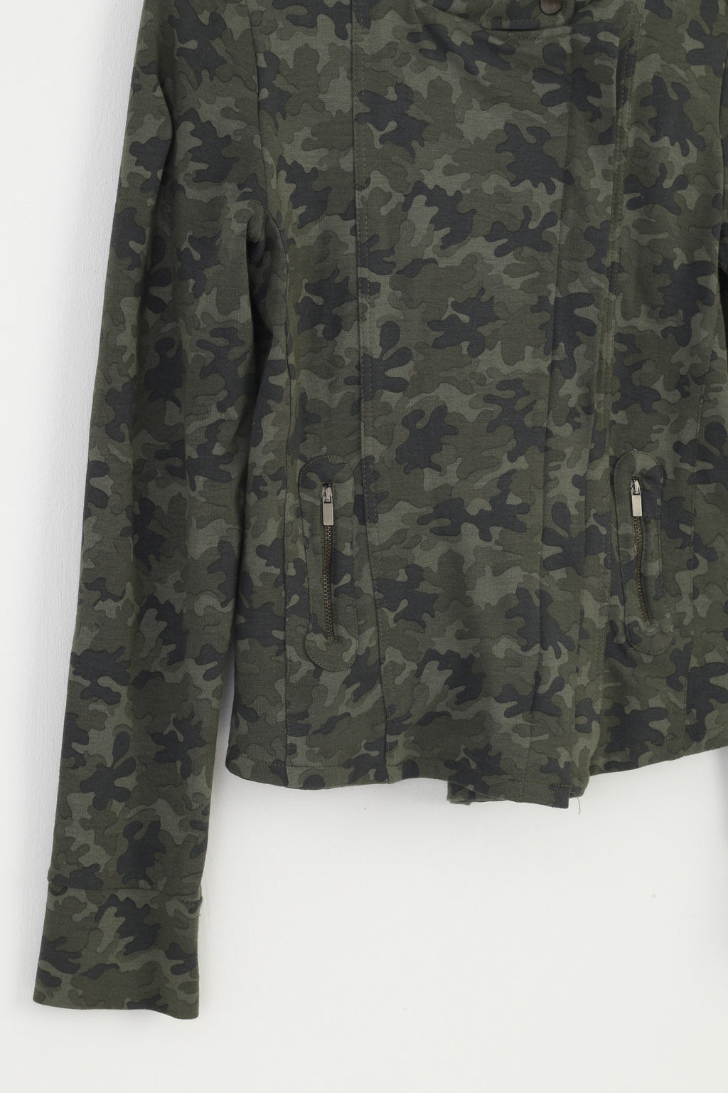 Promod Woman L Jacket Green Moro Full Zipper Short Jacket Top