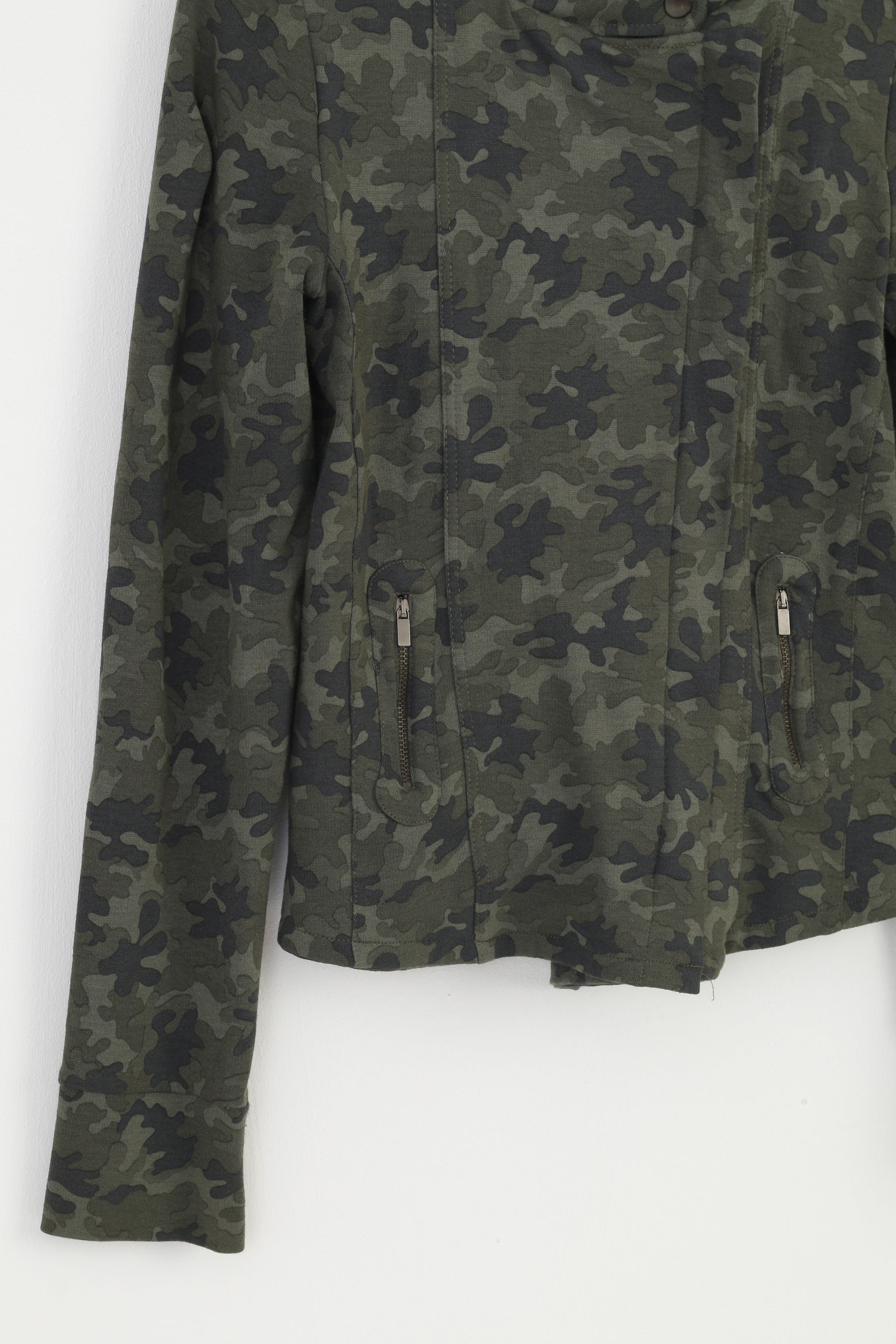 Promod Woman L Jacket Green Moro Full Zipper Short Jacket Top