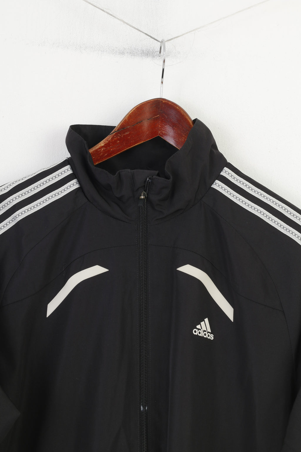 Adidas Garçons 178 Veste Légère Noir Fermeture Éclair Complète Sportswear Clima Cool Vintage Top 