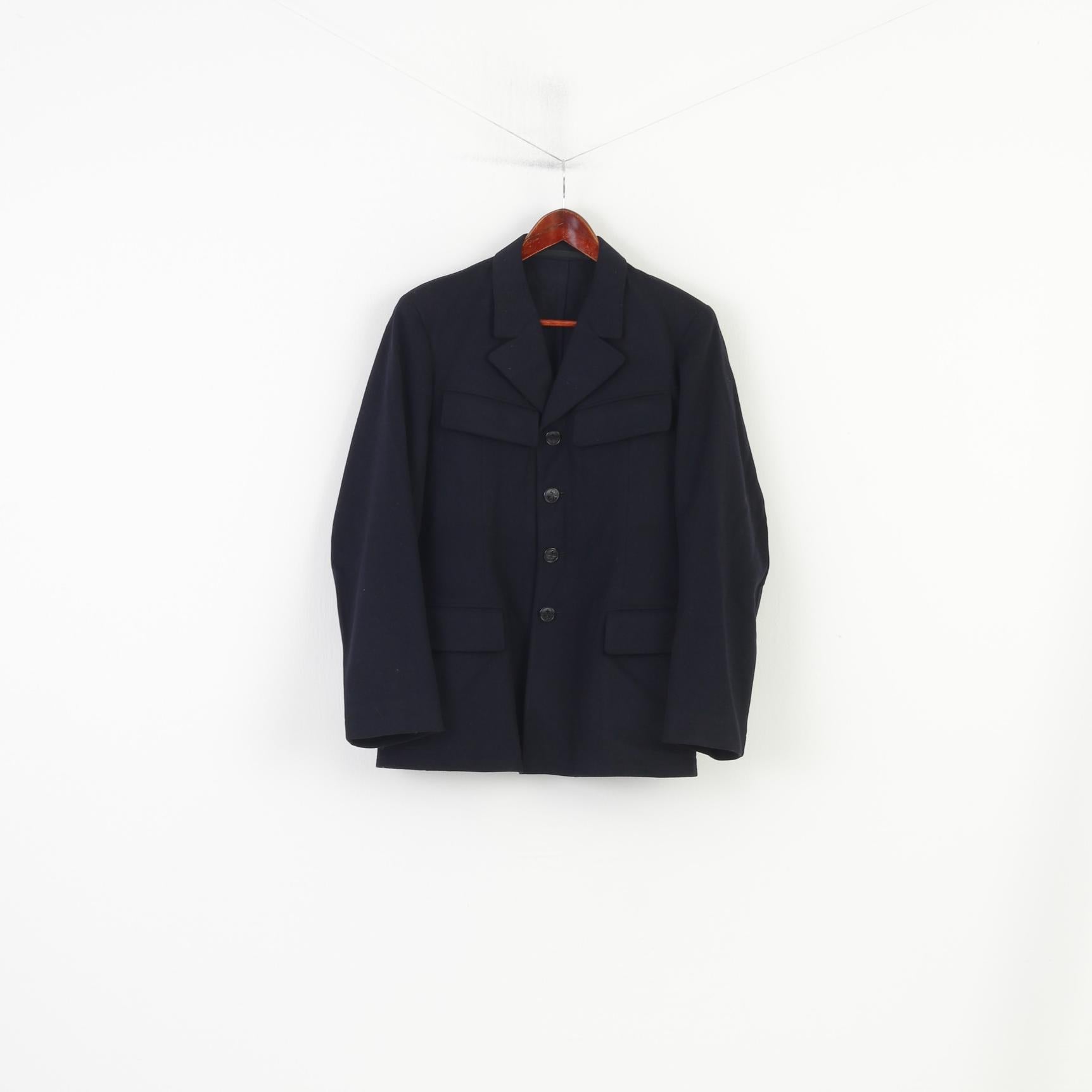  Vintage Men XS Jacket Black Hand Made Fitted  Detailed Buttons Collar Pockets Vintage Top