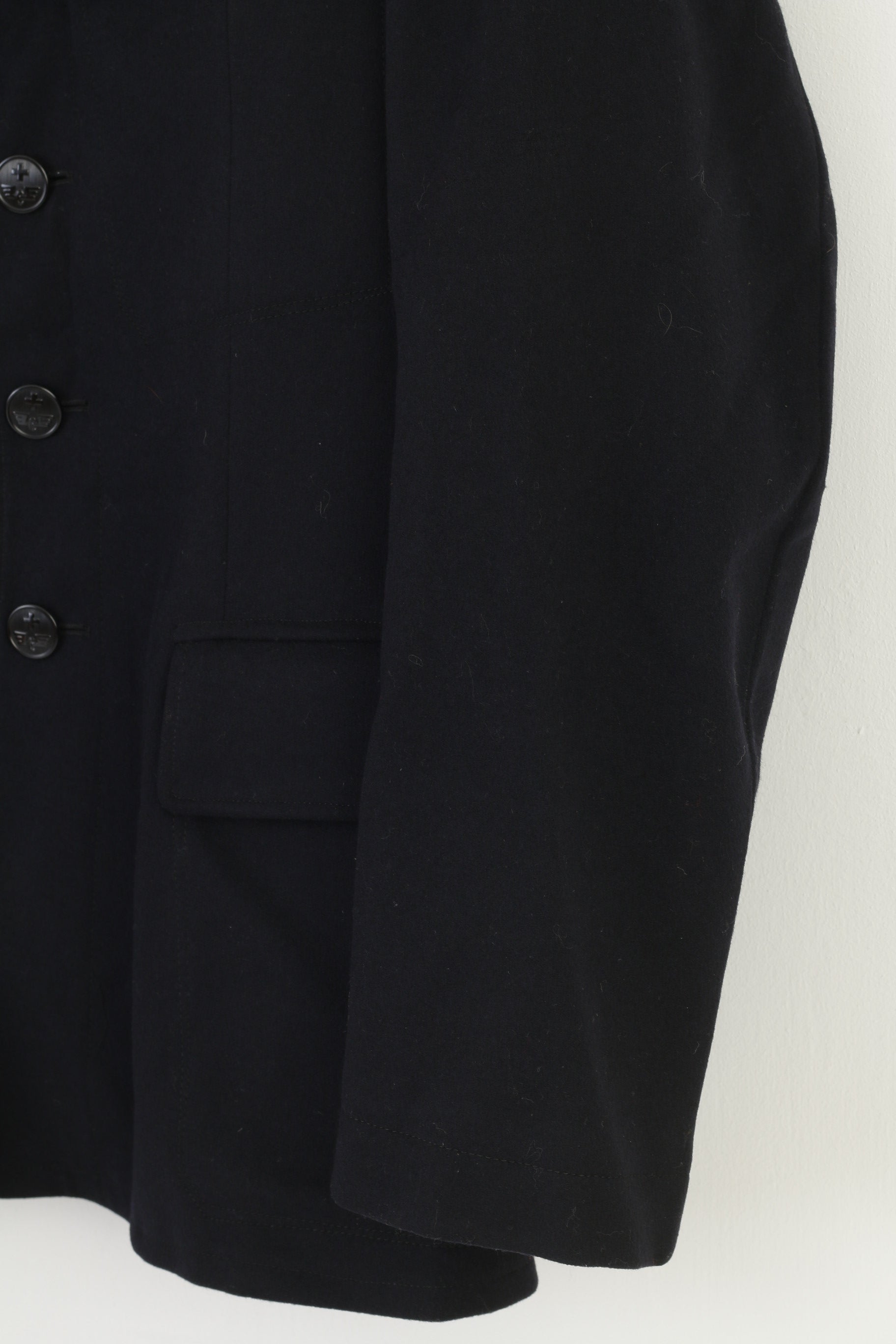 Vintage Men XS Jacket Black Hand Made Fitted  Detailed Buttons Collar Pockets Vintage Top