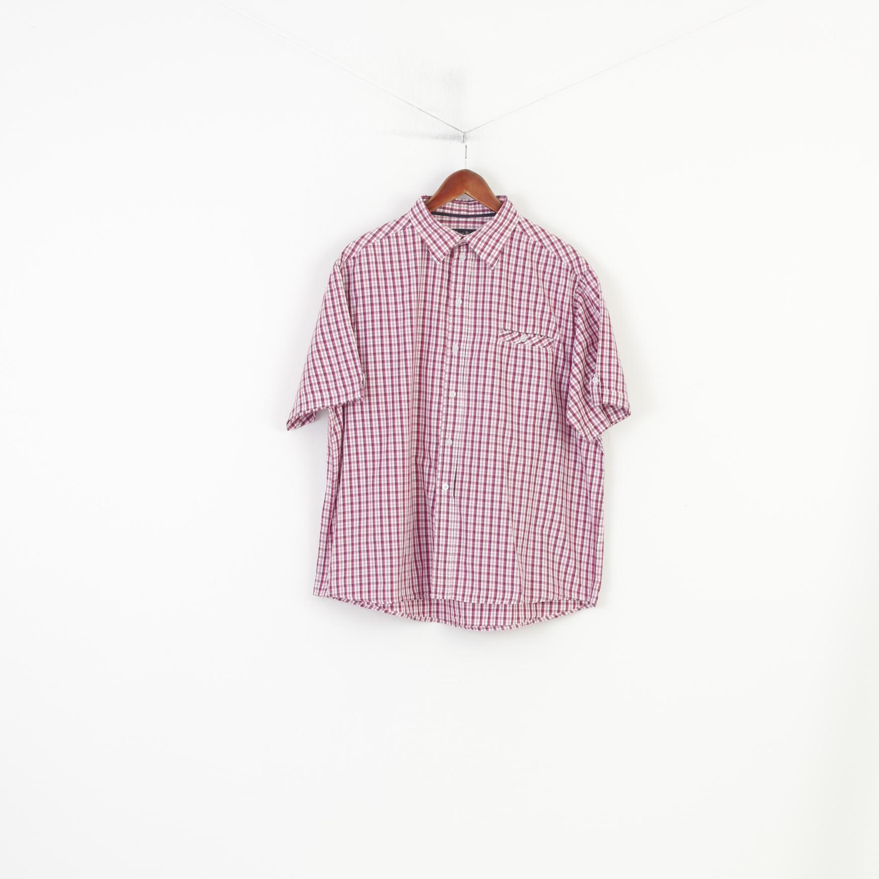 James Pringle Men XL Casual Shirt White Short Sleeve Checkered Vintage Cotton Top