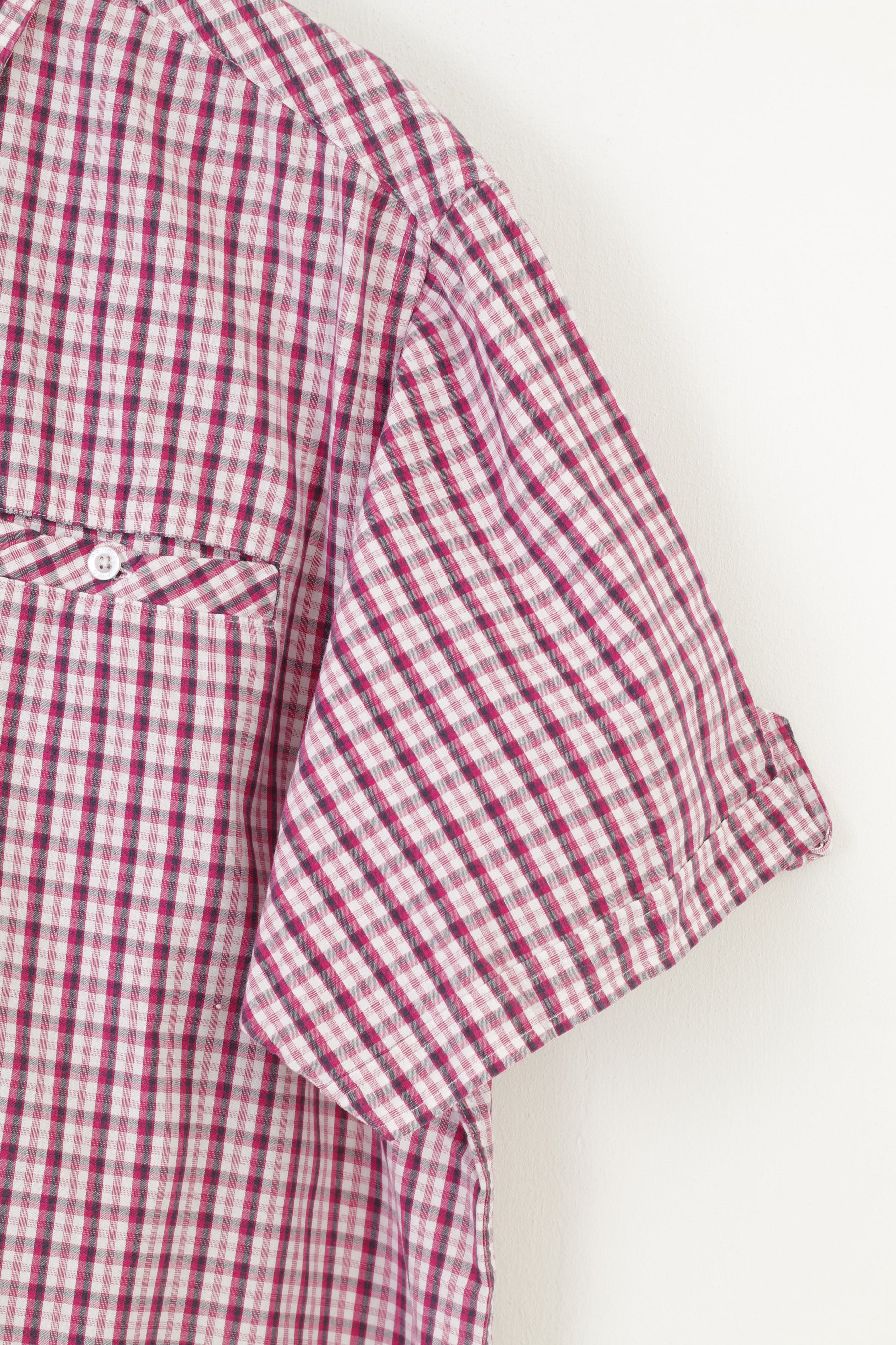 James Pringle Men XL Casual Shirt White Short Sleeve Checkered Vintage Cotton Top