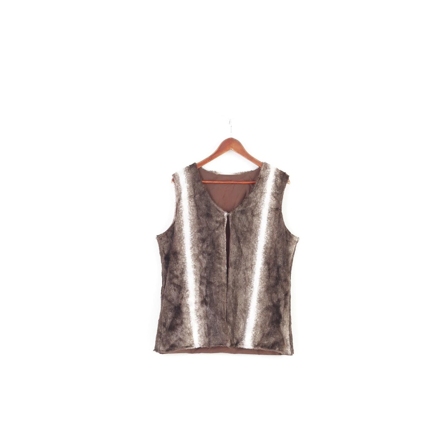 Vintage Woman M Vest Artificial Fur Brown Sleeveless Top