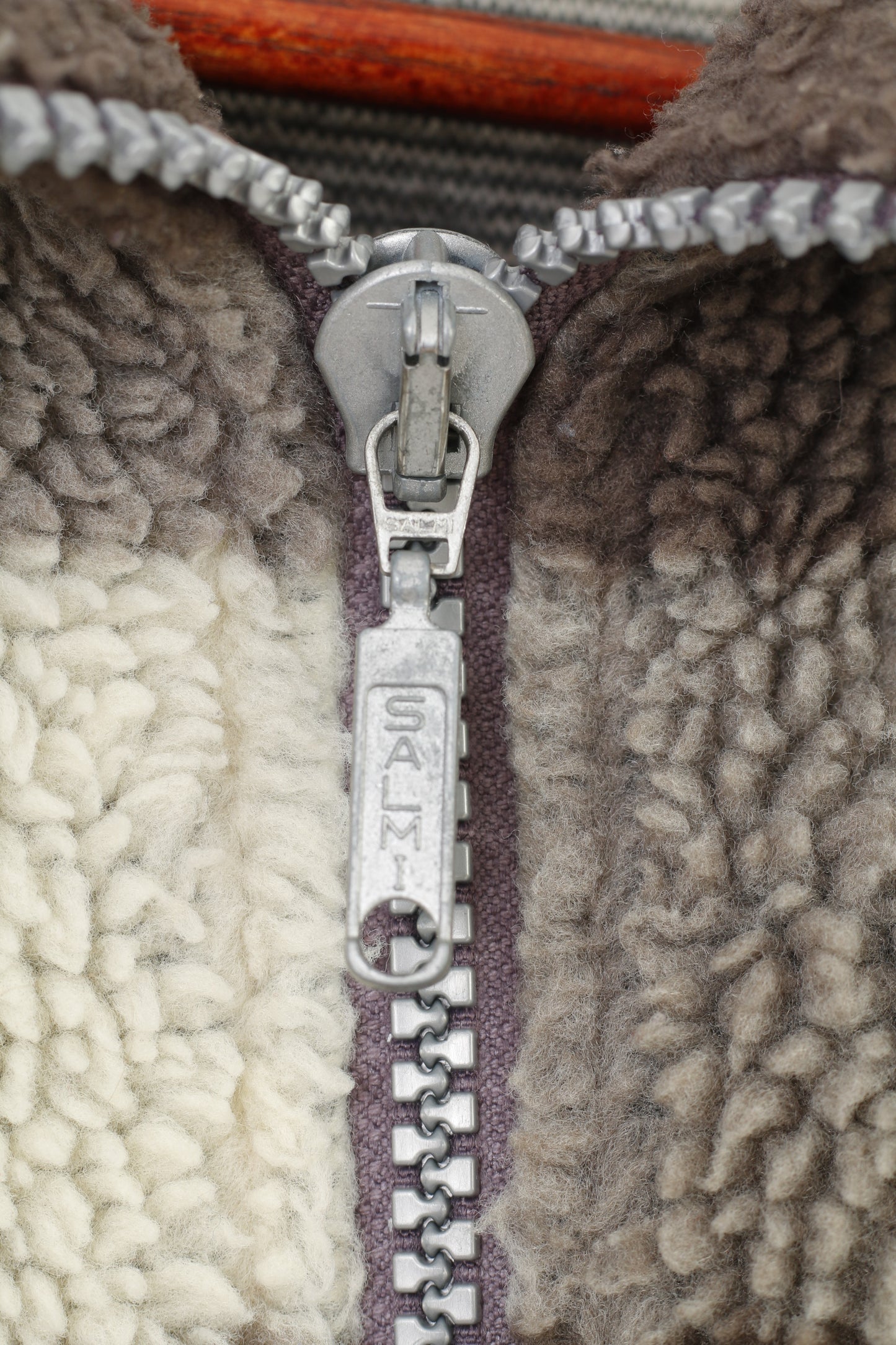 Salmi Men XL Fleece Checkered Cream Grey Zip Neck Long Sleeve Sport Top