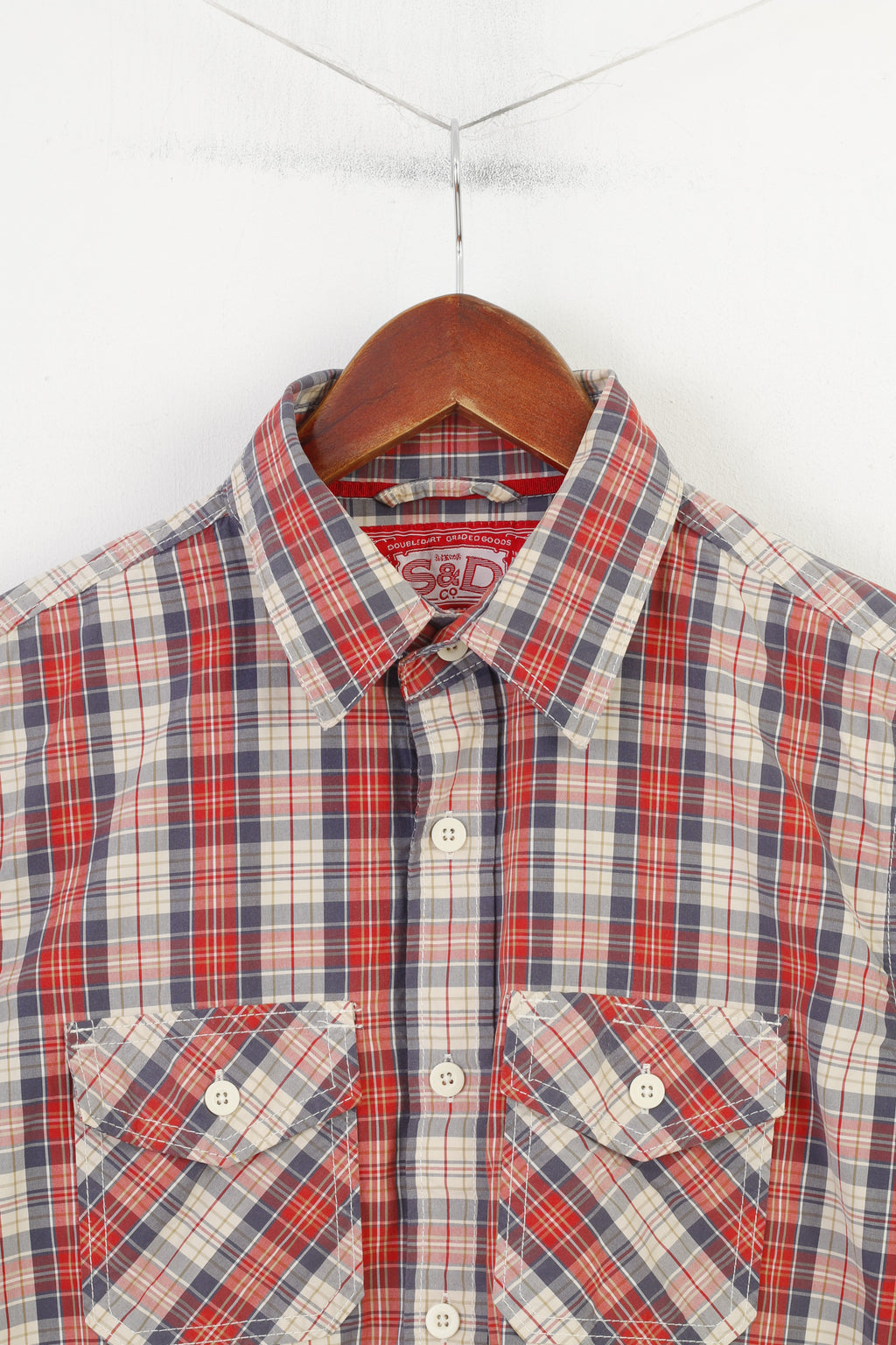 Superdry Men M S Casual Shirt Checkered Red Cotton Vintage Long Sleeve Top