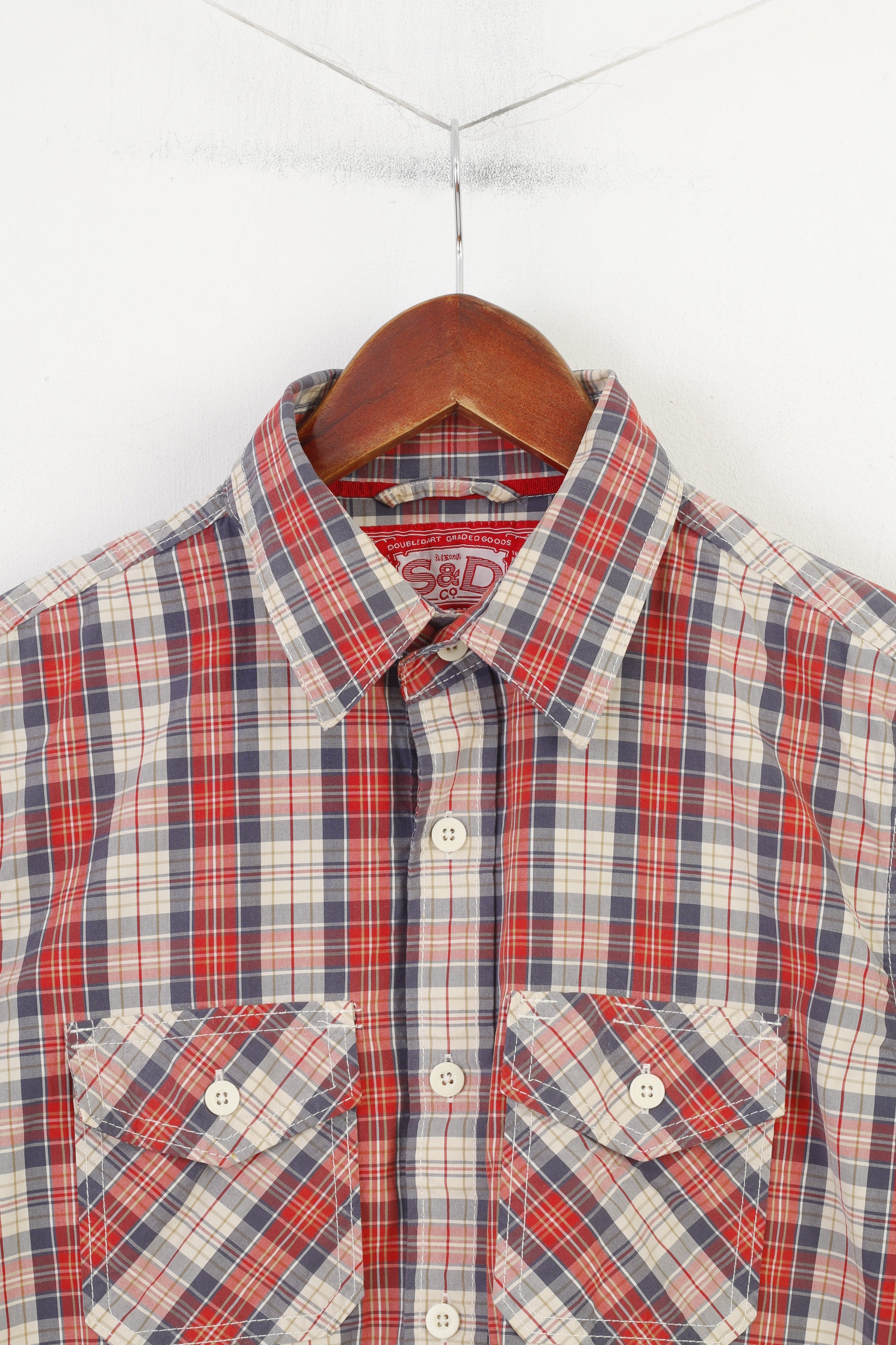 Superdry Men M S Casual Shirt Checkered Red Cotton Vintage Long Sleeve Top