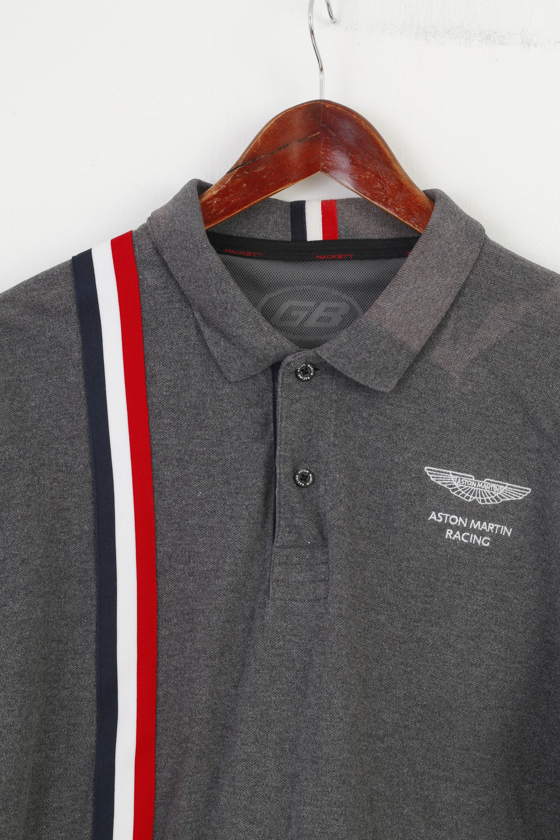Polo Hackett da uomo XXL grigia a maniche lunghe in cotone Aston Martin Racing V8 GTE con colletto