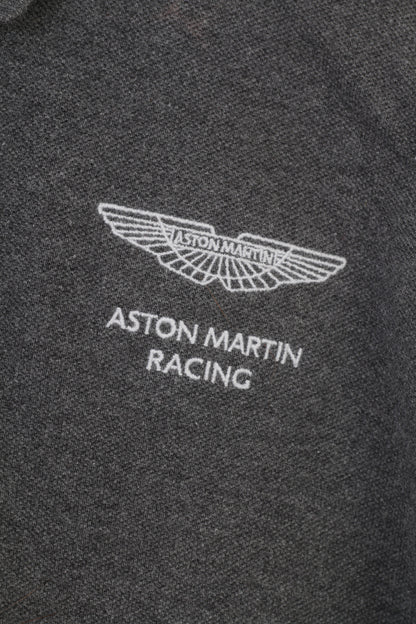 Hackett Homme XXL Polo Gris Manches Longues Coton Aston Martin Racing V8 GTE Col Haut