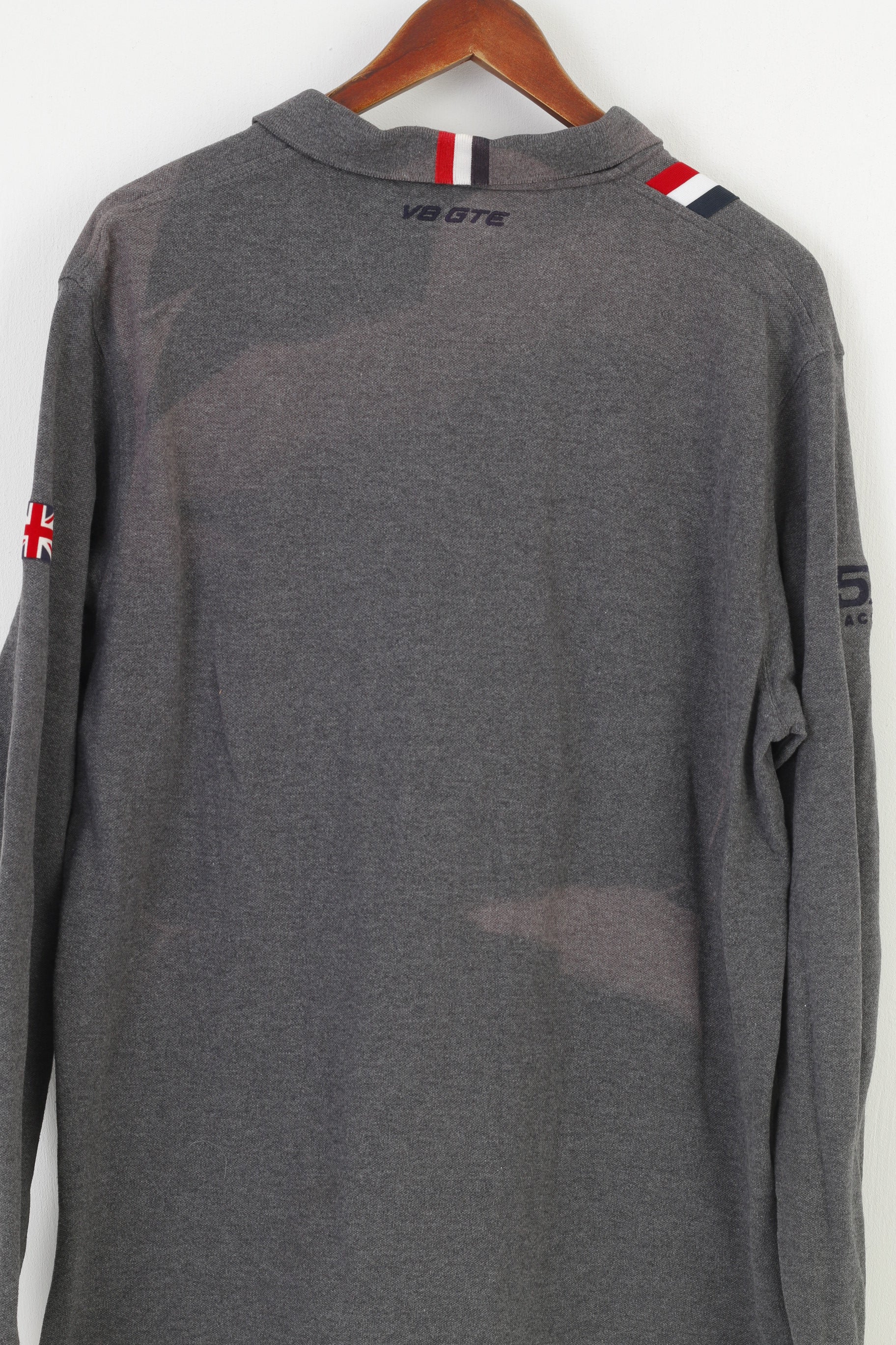 Polo Hackett da uomo XXL grigia a maniche lunghe in cotone Aston Martin Racing V8 GTE con colletto