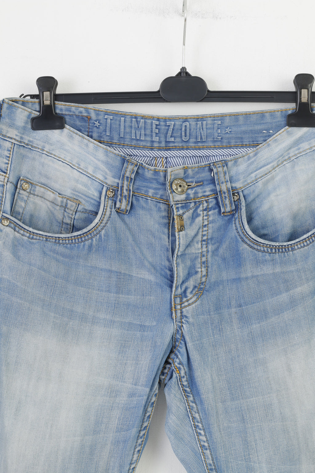 Timezone Hommes 31 30 Pantalon Bleu Coton Boutons Jeans Décontractés Look Délavé Pantalon Style Coast Top