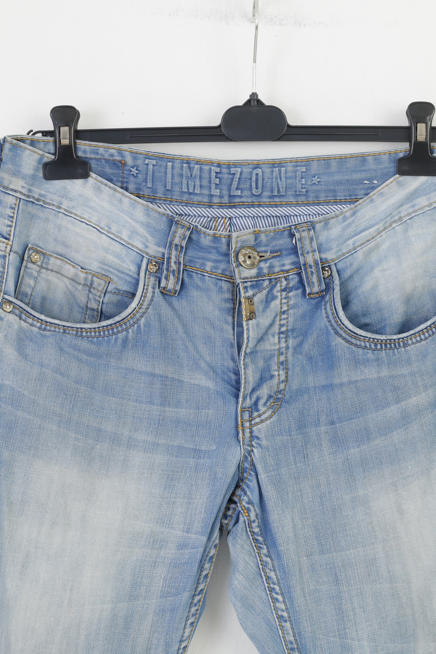 Timezone Hommes 31 30 Pantalon Bleu Coton Boutons Jeans Décontractés Look Délavé Pantalon Style Coast Top