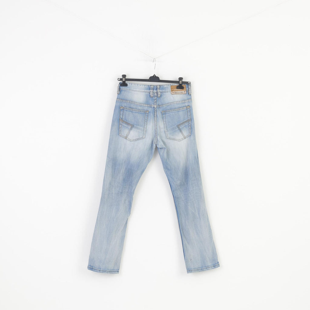 Timezone Hommes 31 30 Pantalon Bleu Coton Boutons Jeans Décontractés Look Délavé Pantalon Style Coast Top