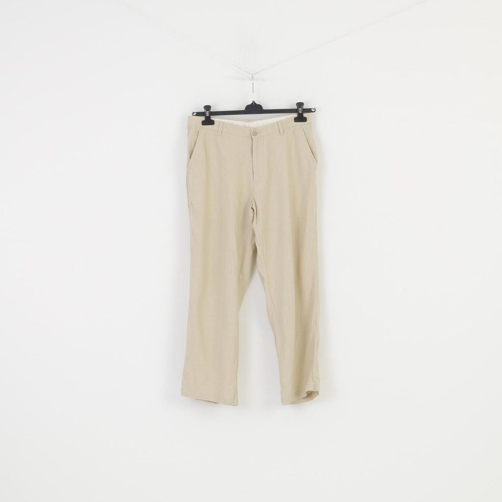 Marks&Spencer Woman 81cm 74cm Trousers Linen Cream Tailoring Elegant High Waist Top