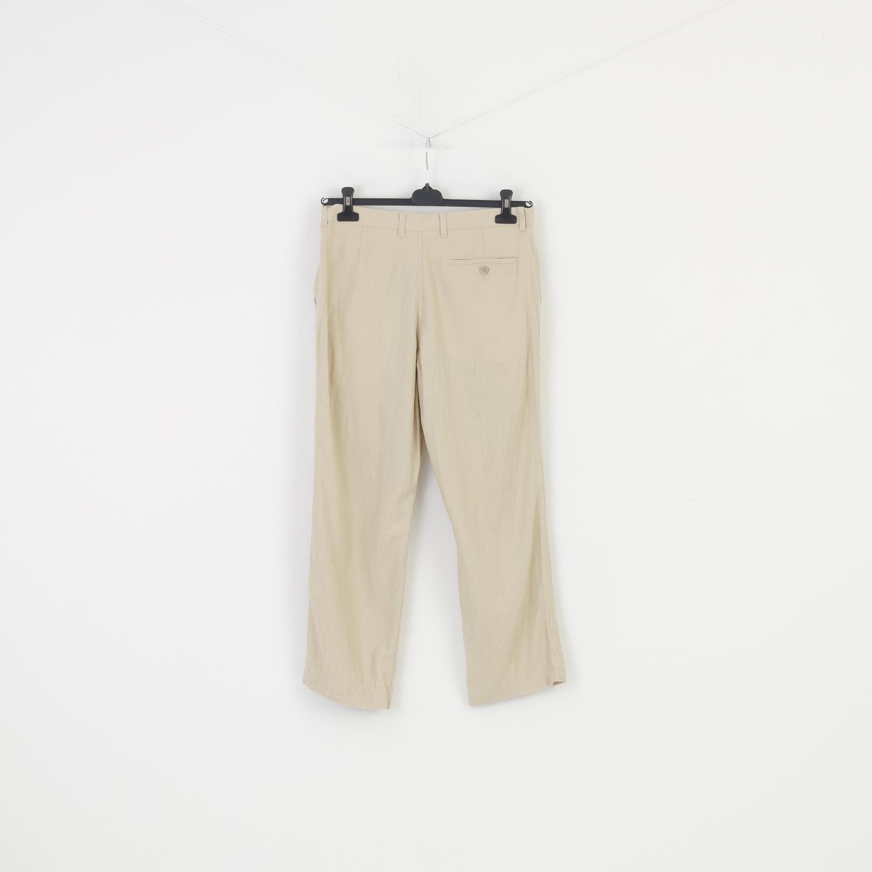 Marks&Spencer Woman 81cm 74cm Trousers Linen Cream Tailoring Elegant High Waist Top