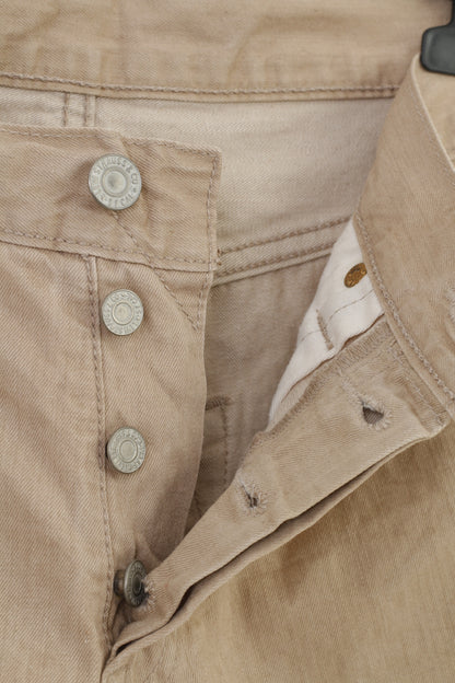 Levi's Men 30 34 Trousers Beige Cotton Quality Clothing 501 Buttons High Waist Top