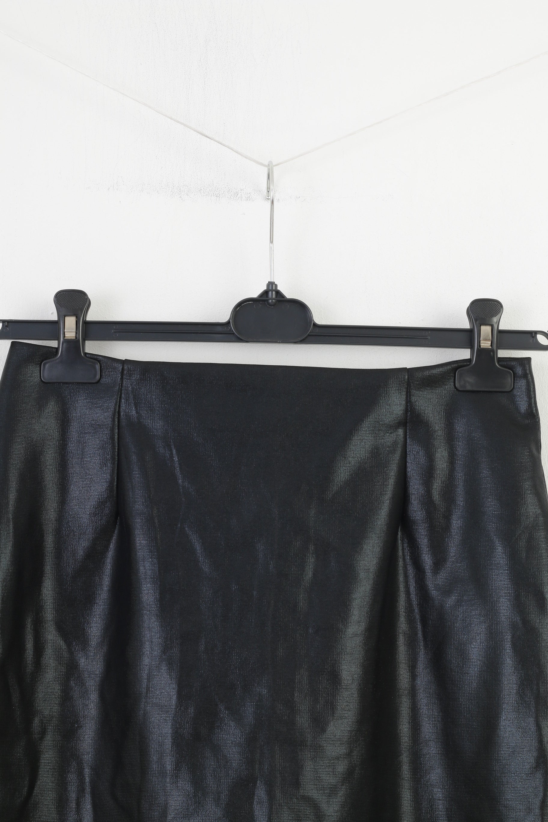 Jupe mi-longue noire avec fermeture éclair pour femme, vêtements de tous les jours, haut brillant