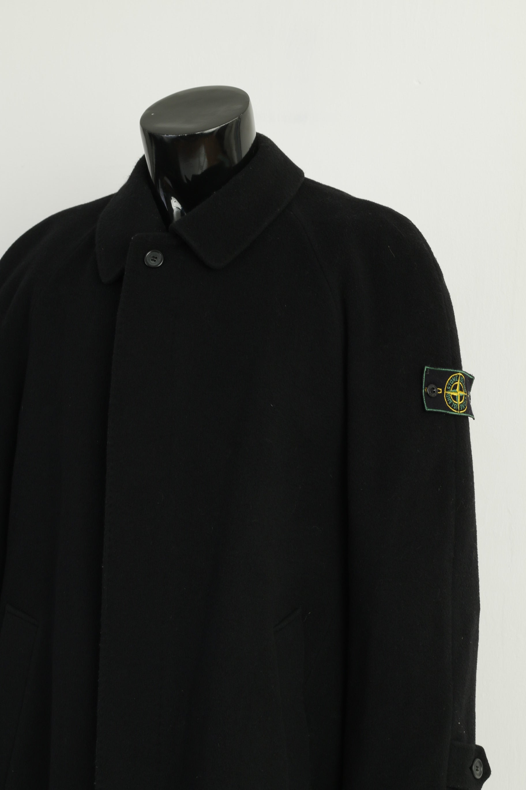 Stone Island Men L Coat Black Vintage  Long Single Breasted Cashmere Top