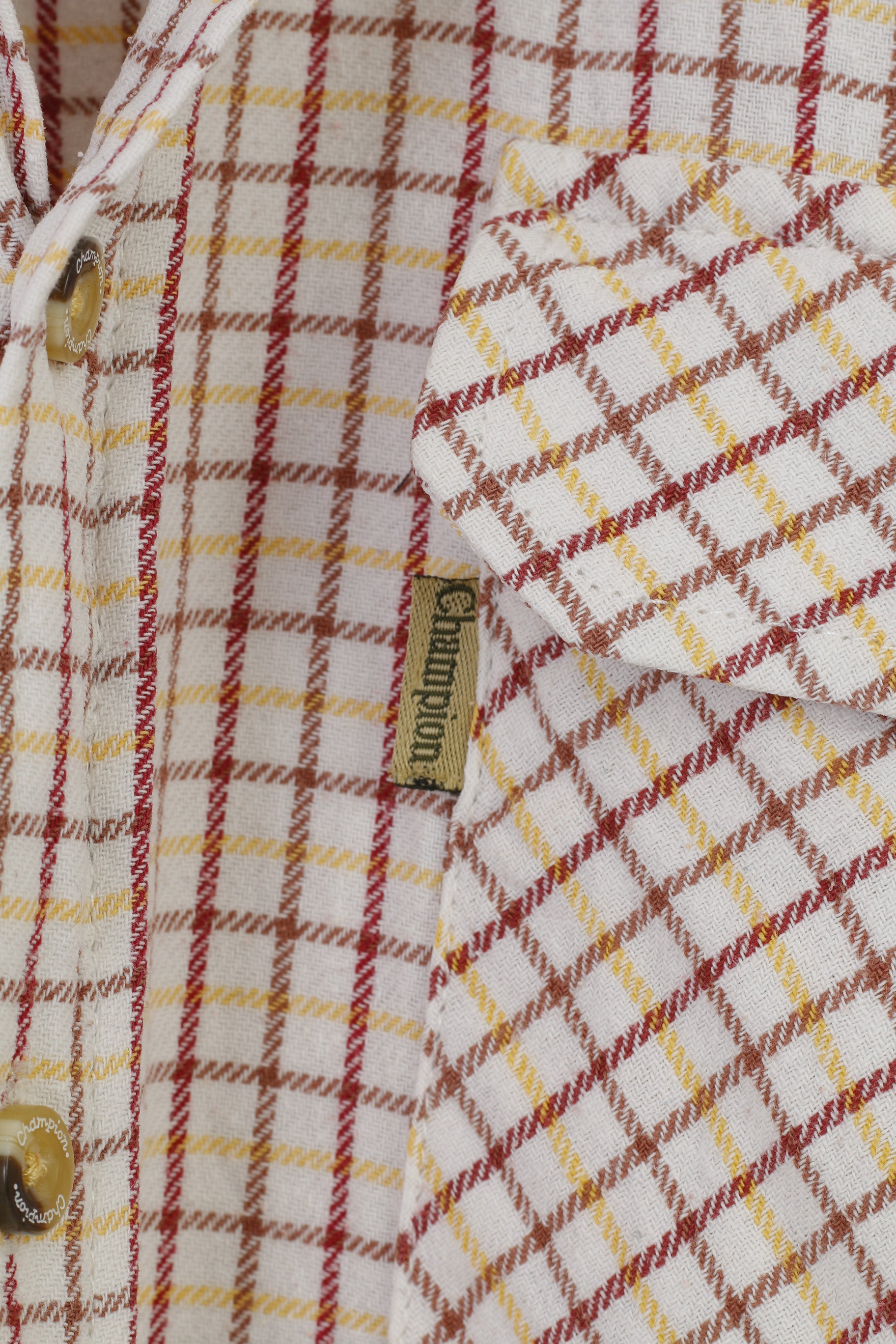 Champion Men M Casual Shirt Cotton Checkered White Long Sleeve Classic Fit Top