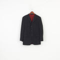 Jaeger Men 54L Blazer Black Wool Breasted Jacket Buttons Long Sleeve Top