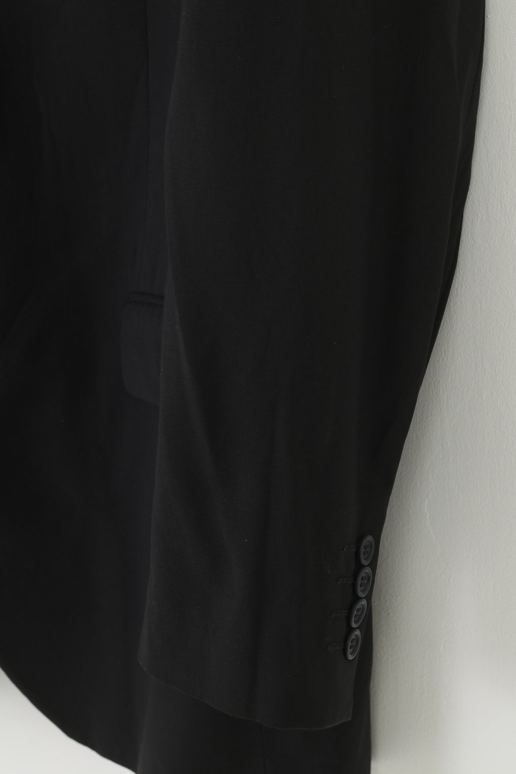 Jaeger Men 44 54 Blazer Black Wool Breasted Jacket Buttons Long Sleeve Top