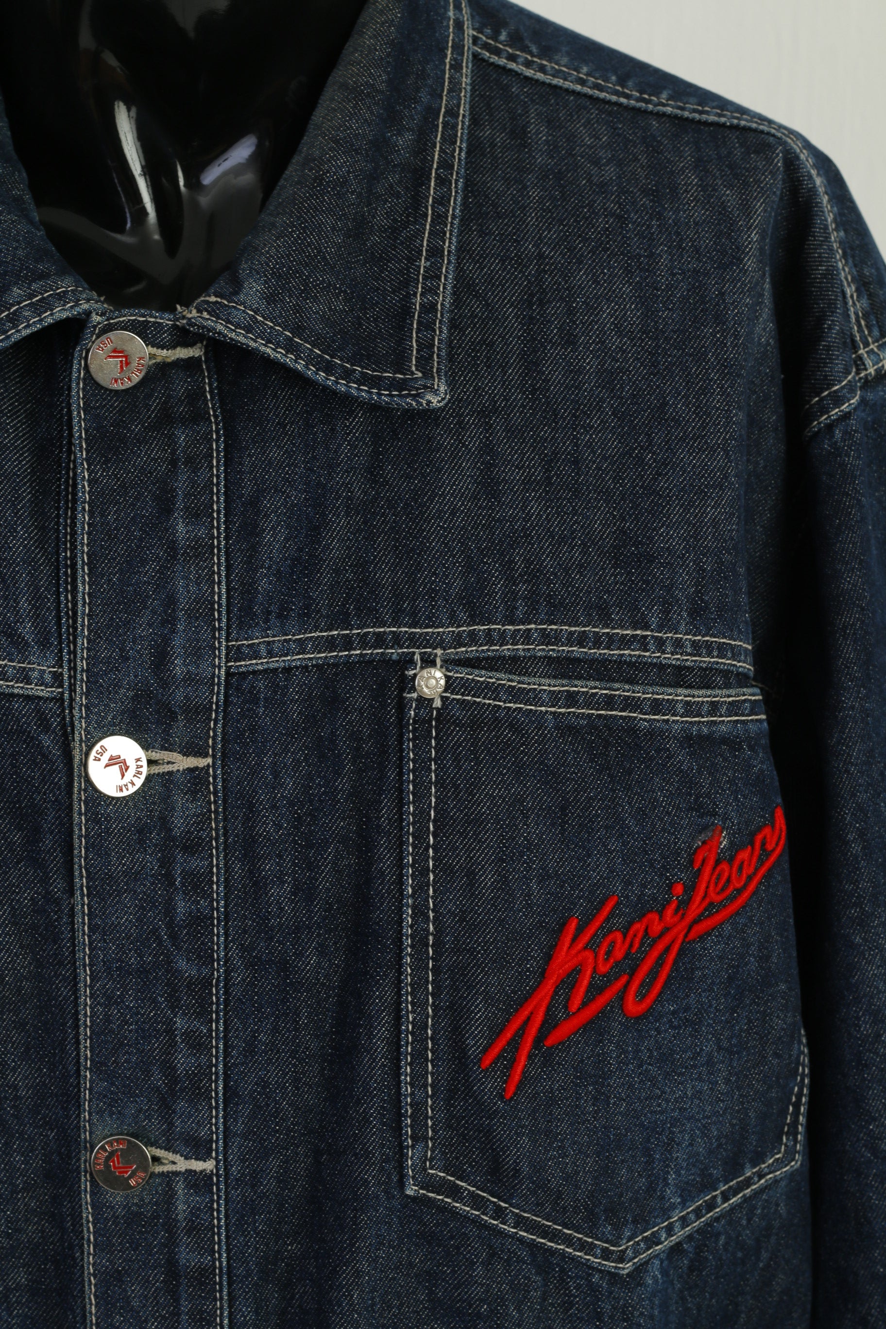 Vintage Karl Kani Denim Jacket 3XL Dark Navy Cotton Hip-Hop Icon