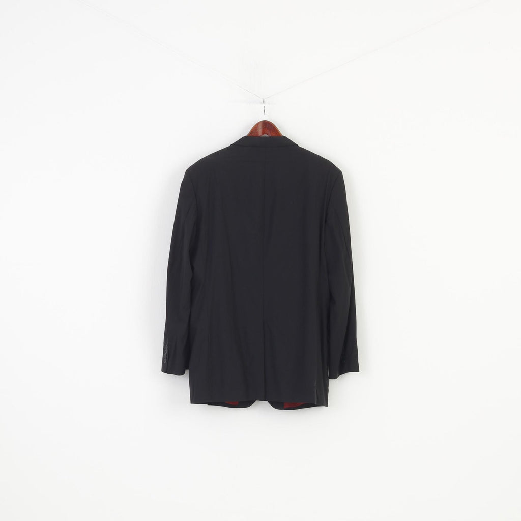 Jaeger Men 44 54 Blazer Black Wool Breasted Jacket Buttons Long Sleeve Top