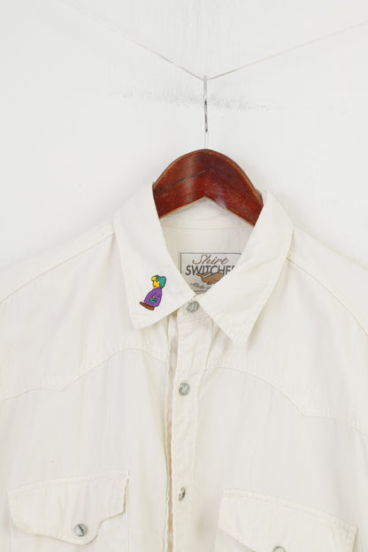 Shirt Switcher Camicia casual da uomo L Top a maniche lunghe in cotone bianco con bottoni automatici