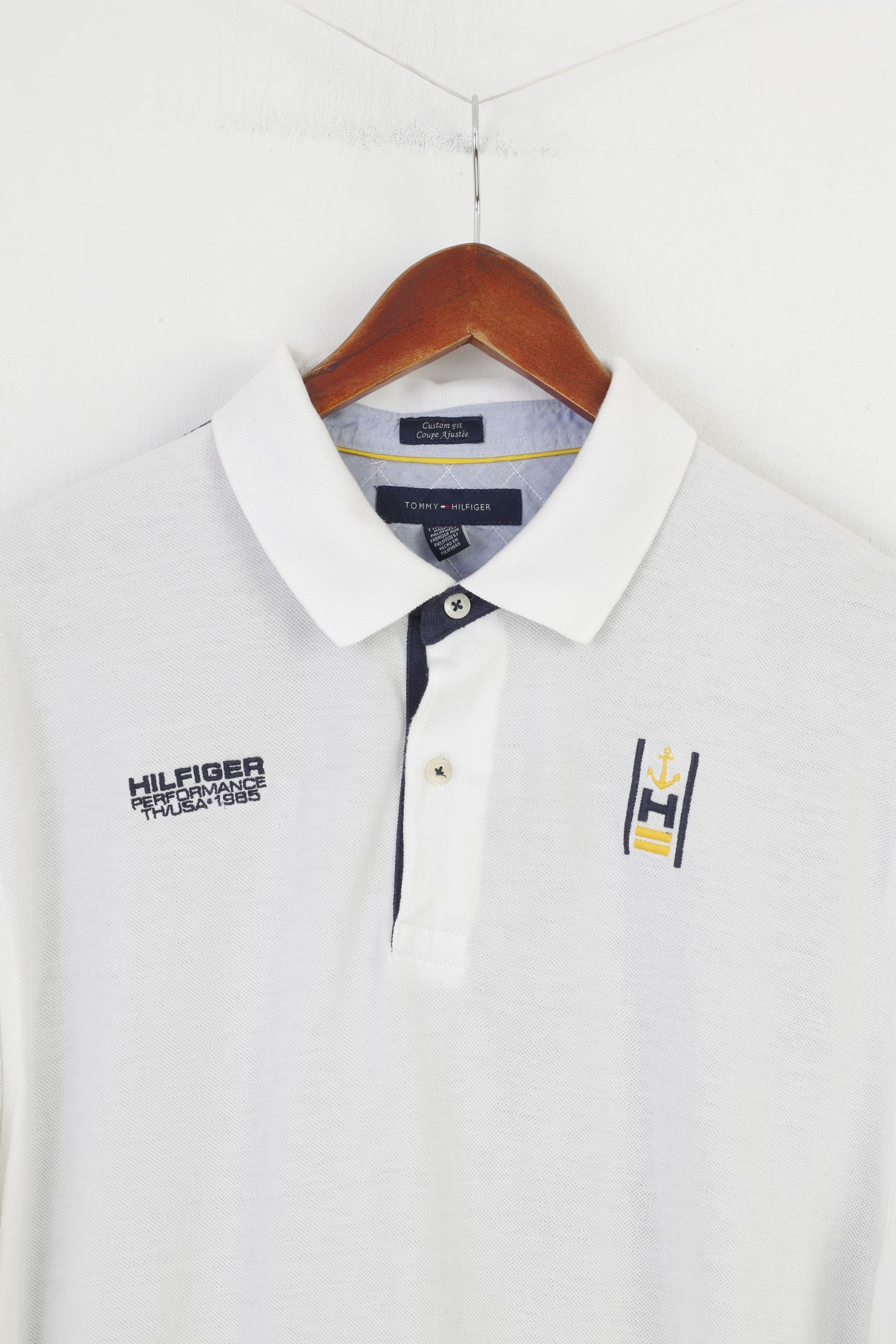 Tommy Hilfiger Polo XXL pour homme en coton blanc à manches courtes et col sur mesure