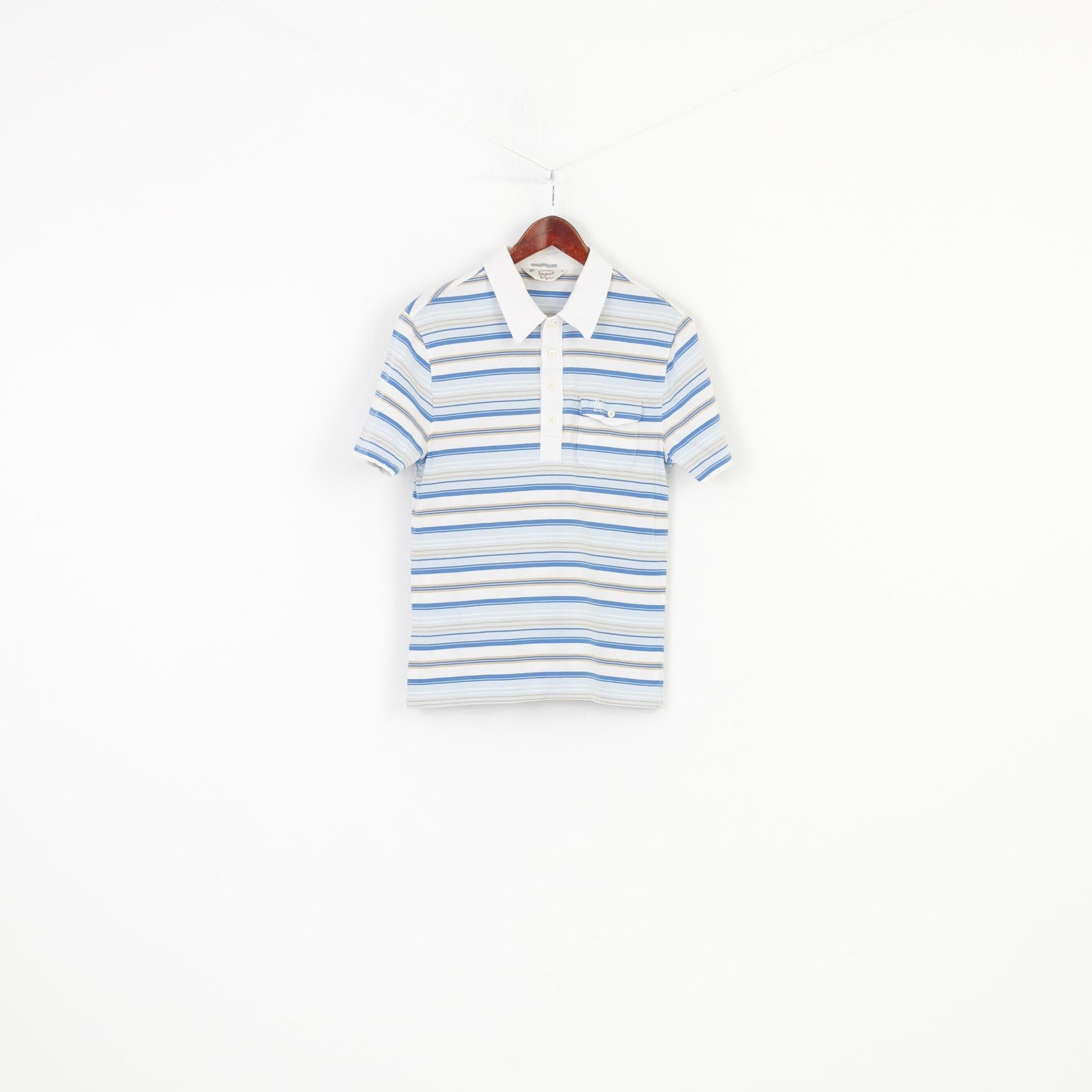 Penguin Men M Polo Shirt Striped Blue Cotton Heritage Slim Fit Collar Short Sleeve Top