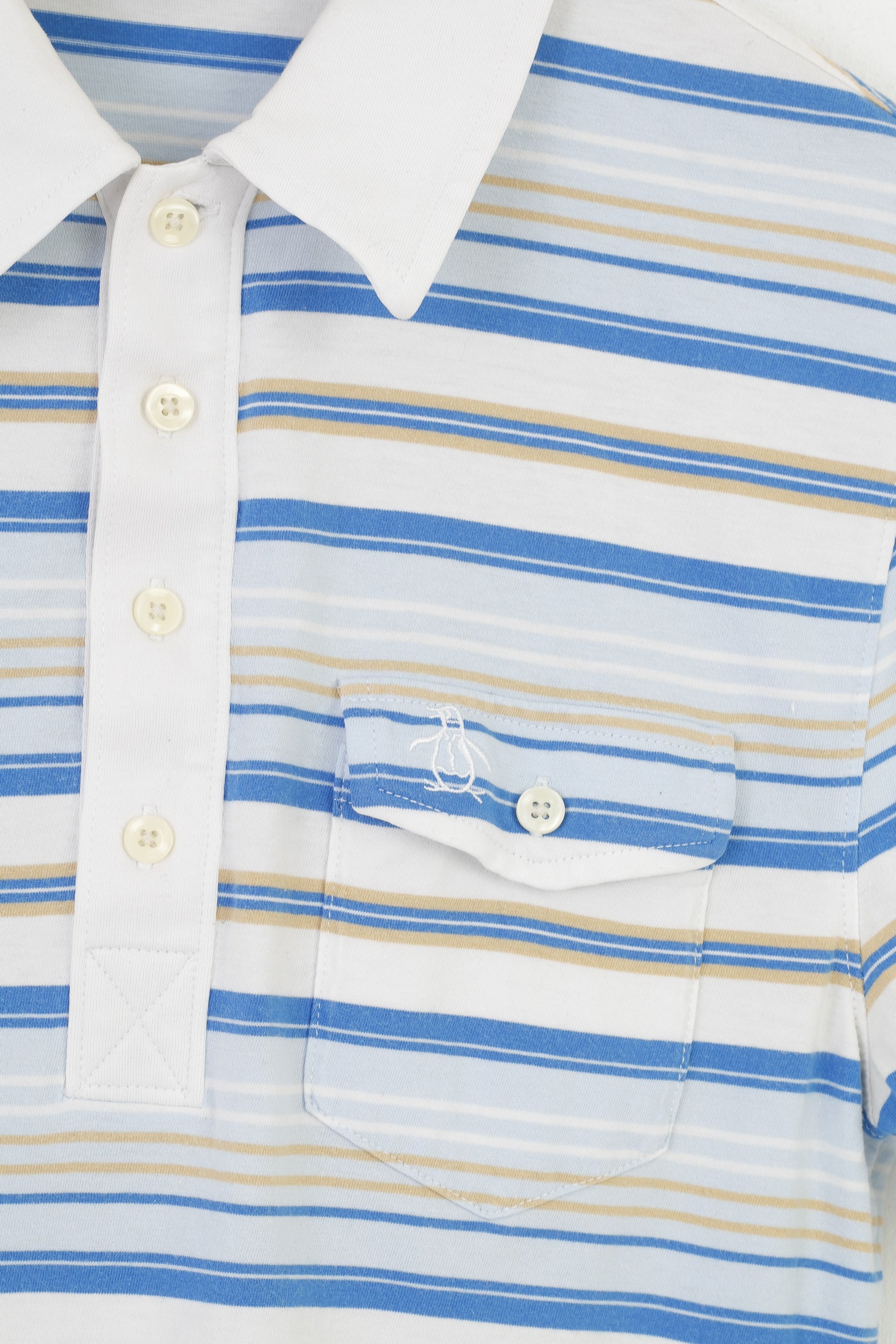 Penguin Men M Polo Shirt Striped Blue Cotton Heritage Slim Fit Collar Short Sleeve Top