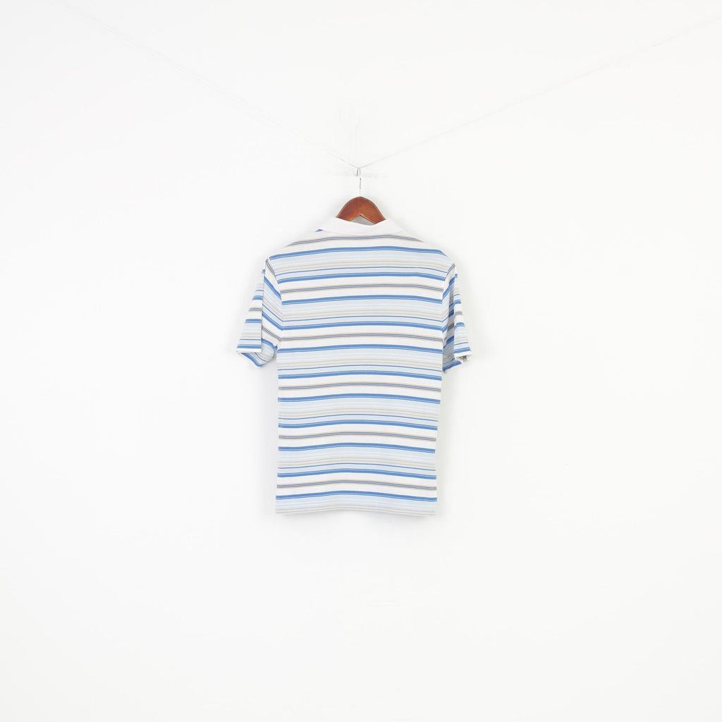 Penguin Men M Polo Shirt Striped Blue Cotton Heritage Slim Fit Collar Short Sleeve Top