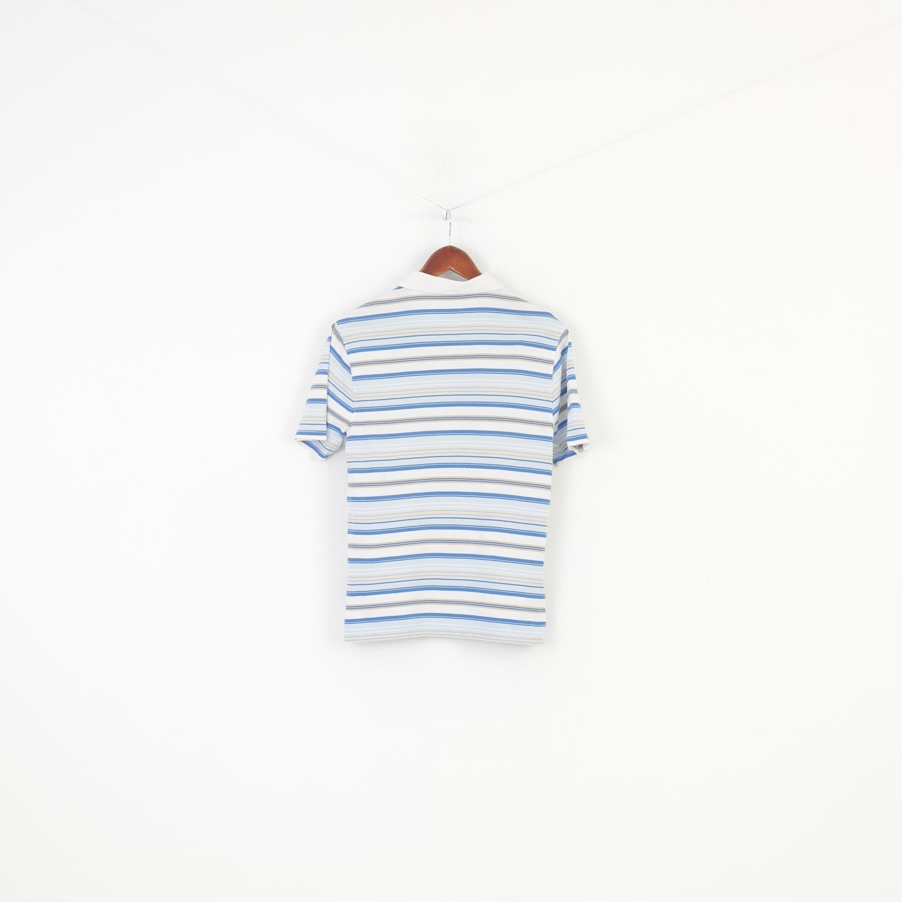 Penguin Men M Polo Shirt Striped Blue Cotton Heritage Slim Fit Collar Short Sleeve Top