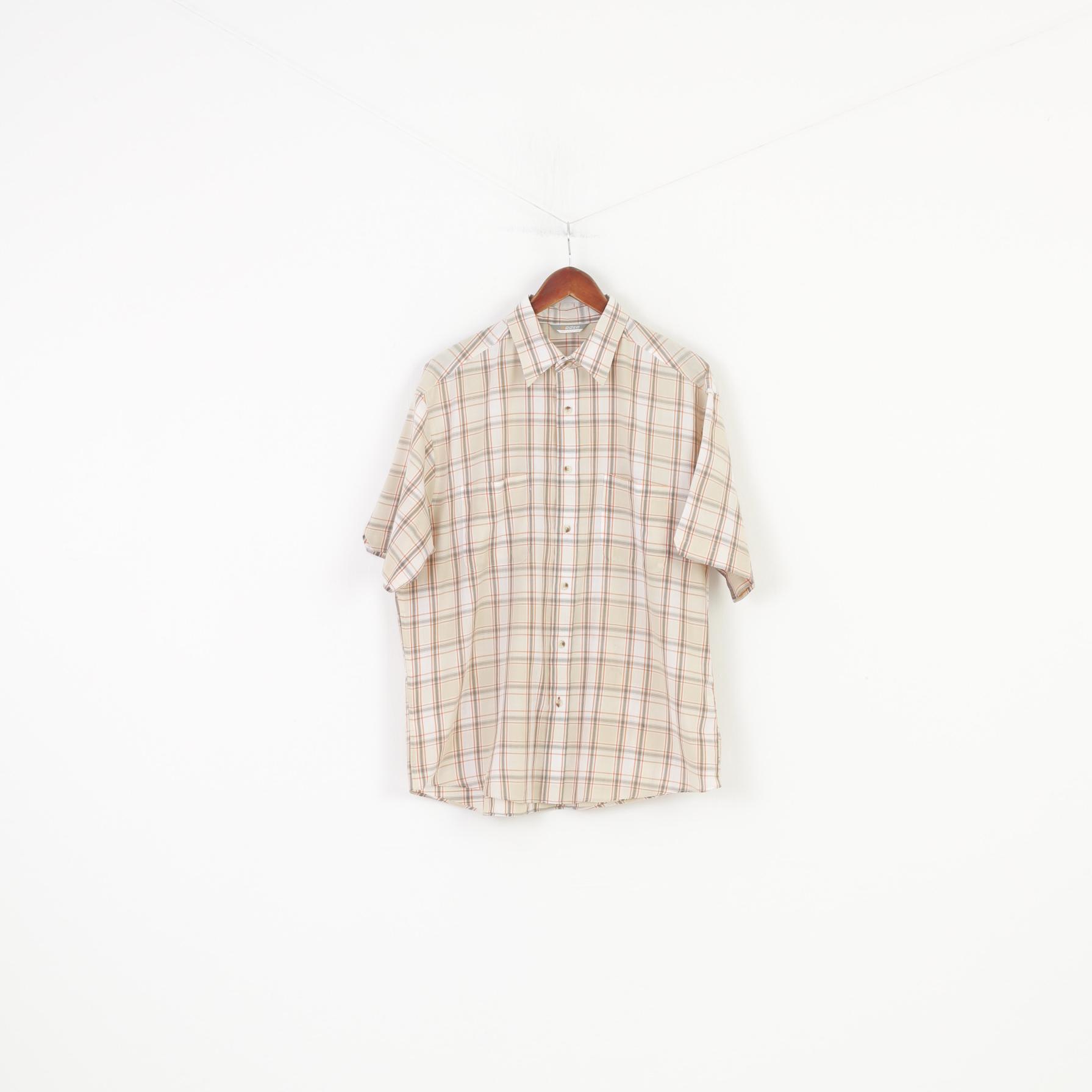 Rodeo Men L Casual Shirt Checkered Short Sleeve Collar Buttons Top