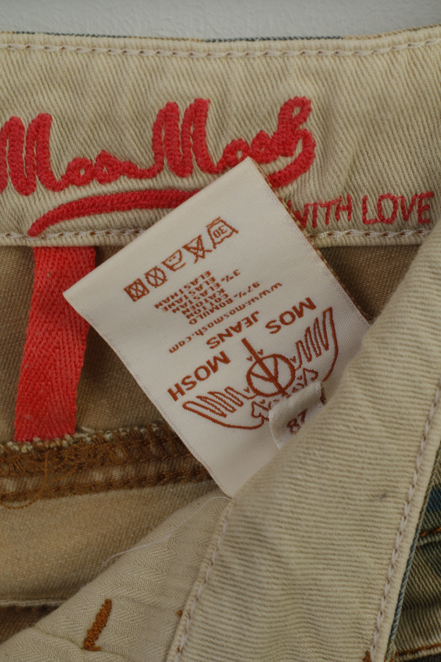 MOS MOSH Women 28 Jeans Trousers Beige Camo Skinny Cotton Pants