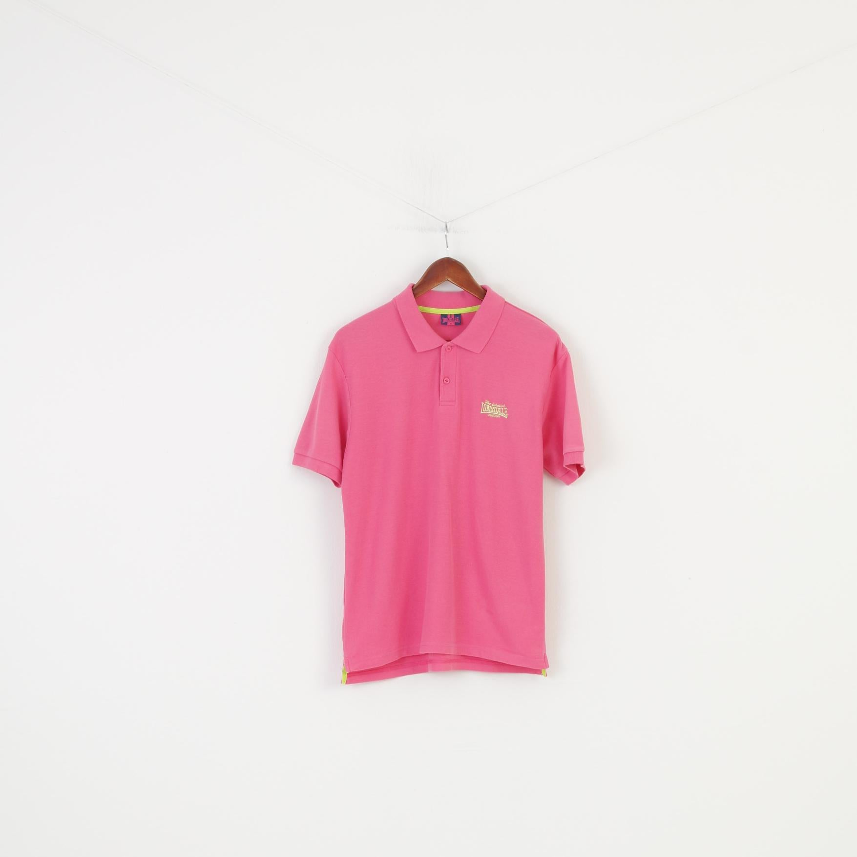 Lonsdale Men S Polo Shirt Pink Cotton Collar Short Sleeve Top