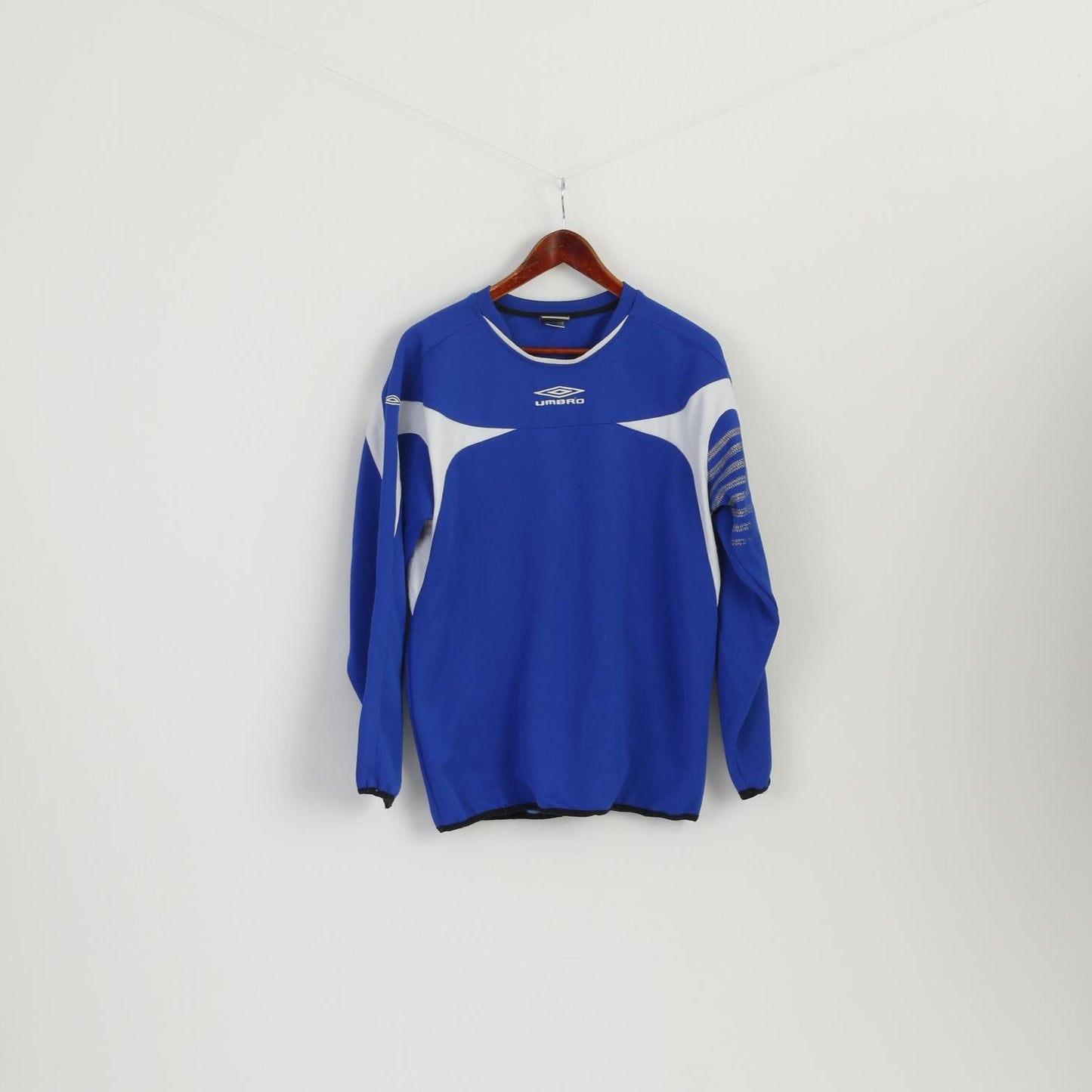 Umbro Men M Long Sleeve Shirt Blue Vintage Sportswear Football Top