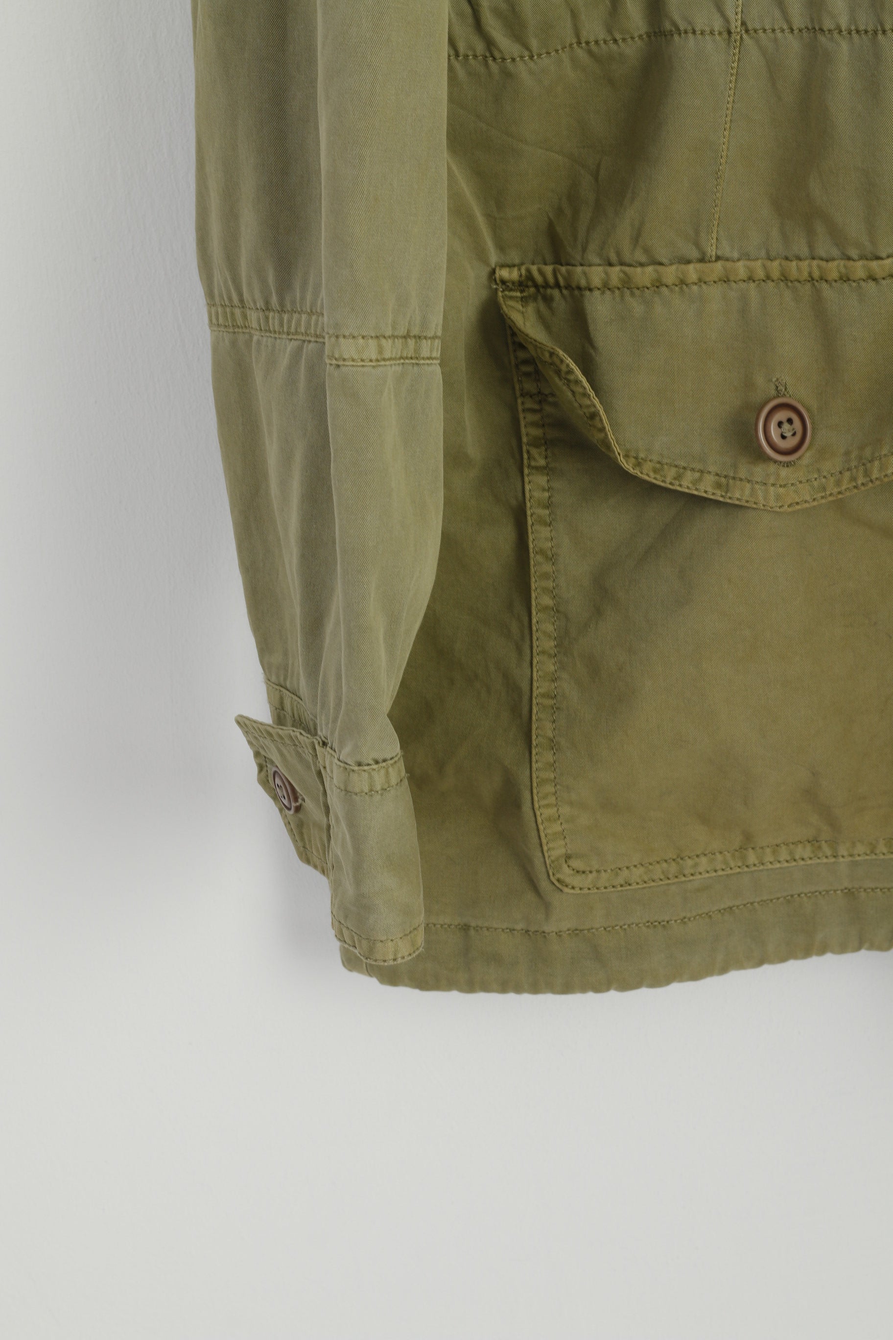 Vintage Men XL Jacket Khaki Shiny Cotton Retro Zip Up Outdoor Parka