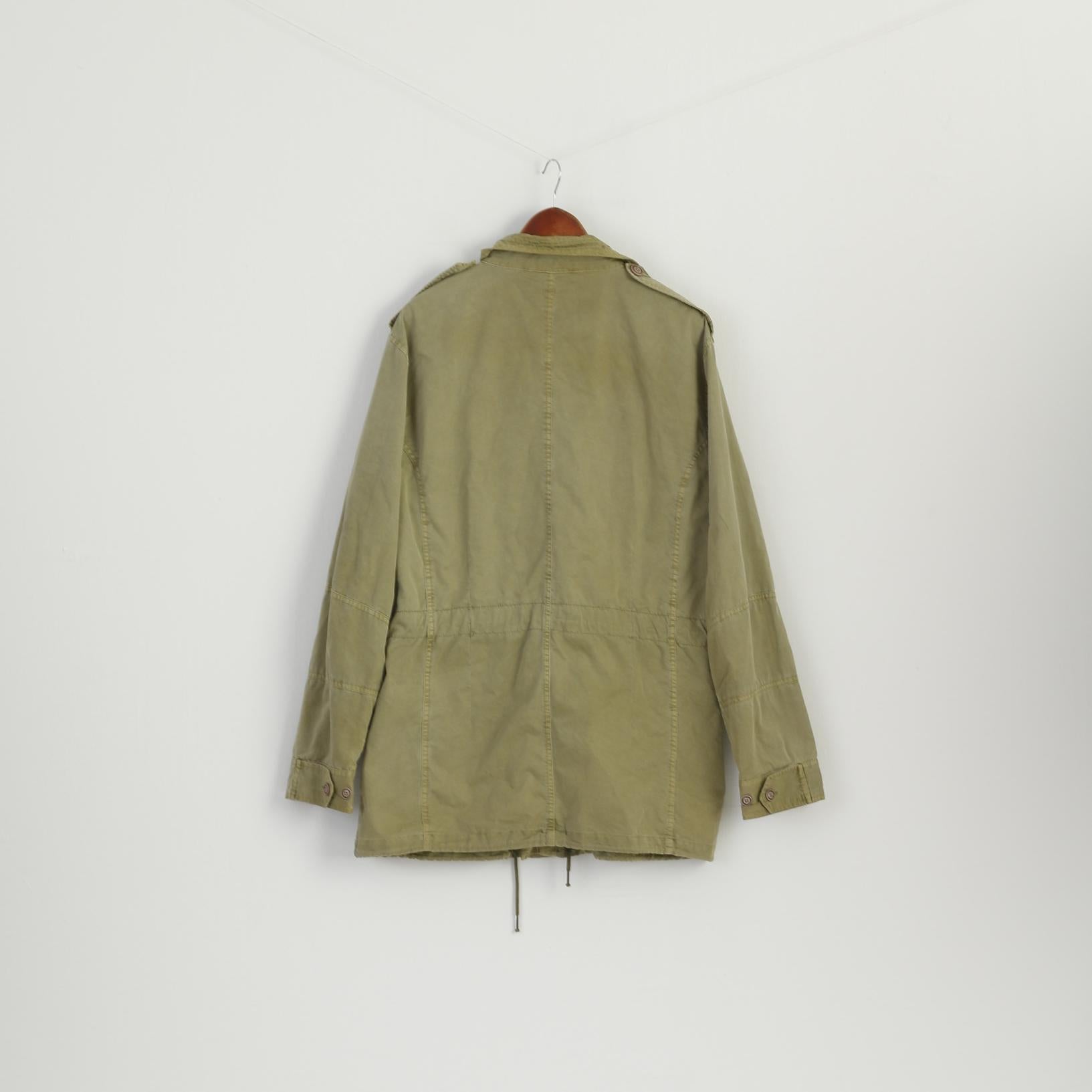 Vintage Men XL Jacket Khaki Shiny Cotton Retro Zip Up Outdoor Parka