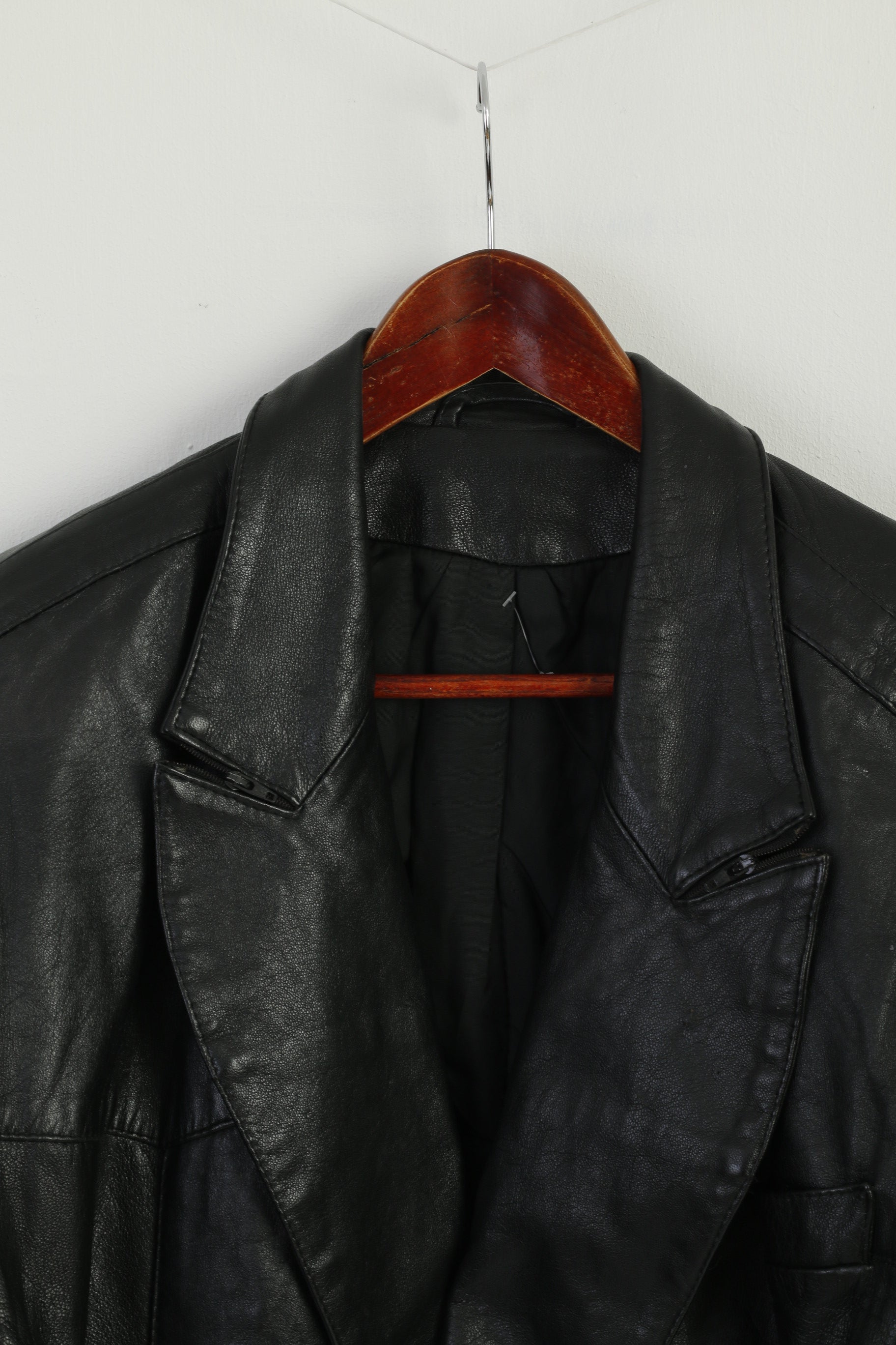 Stephano Women XL Jacket Black Leather Bomber Padded Western Vintage 90s Top