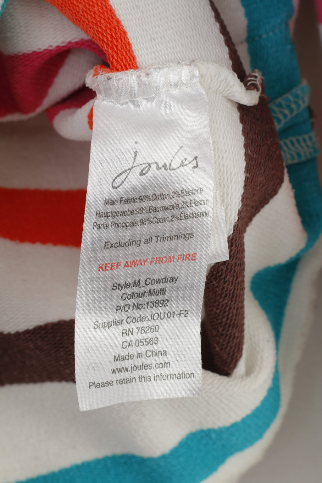 Joules Woman M Haut à manches longues rayé blanc avec col en coton